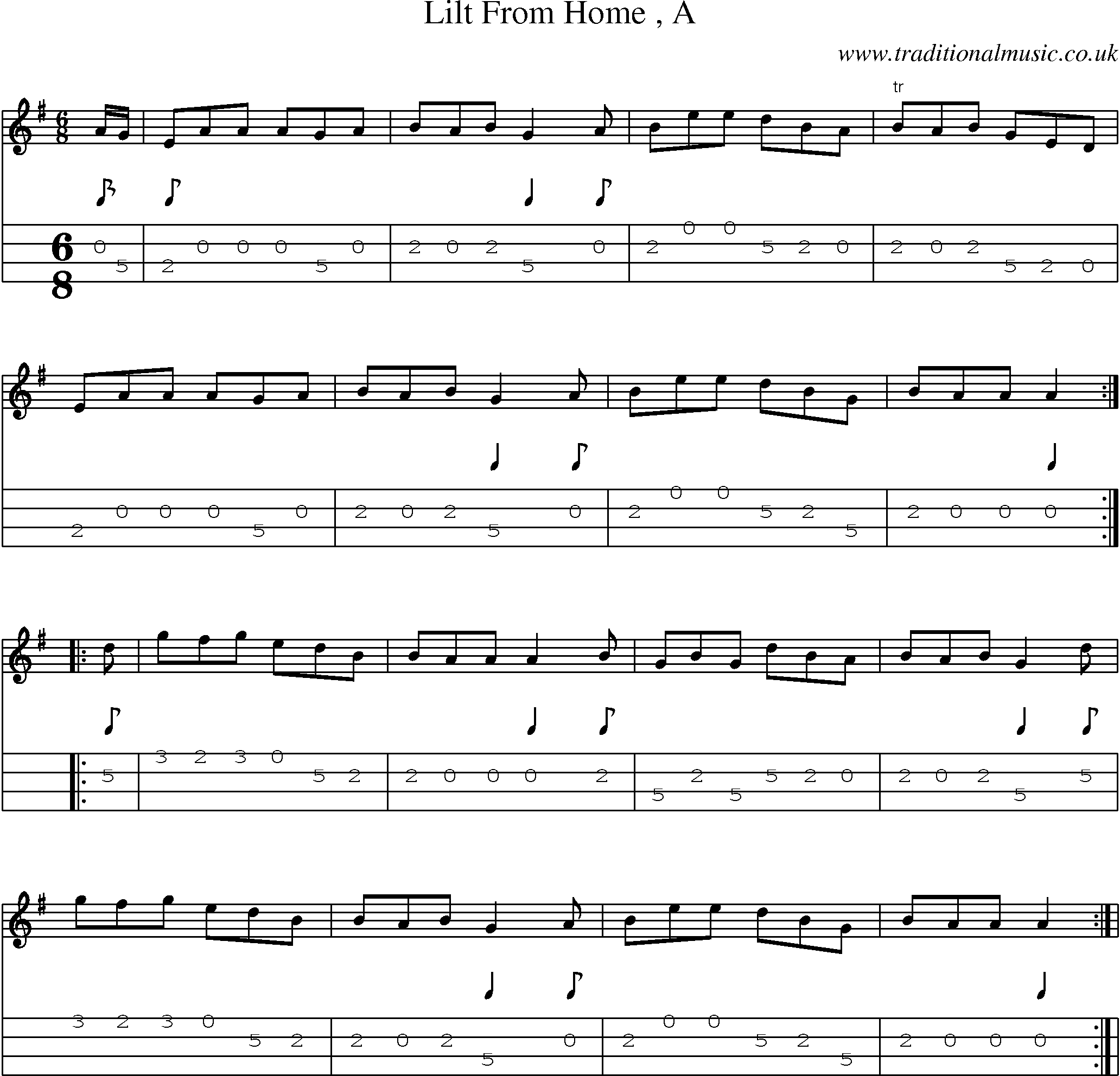 Music Score and Mandolin Tabs for Lilt From Home A