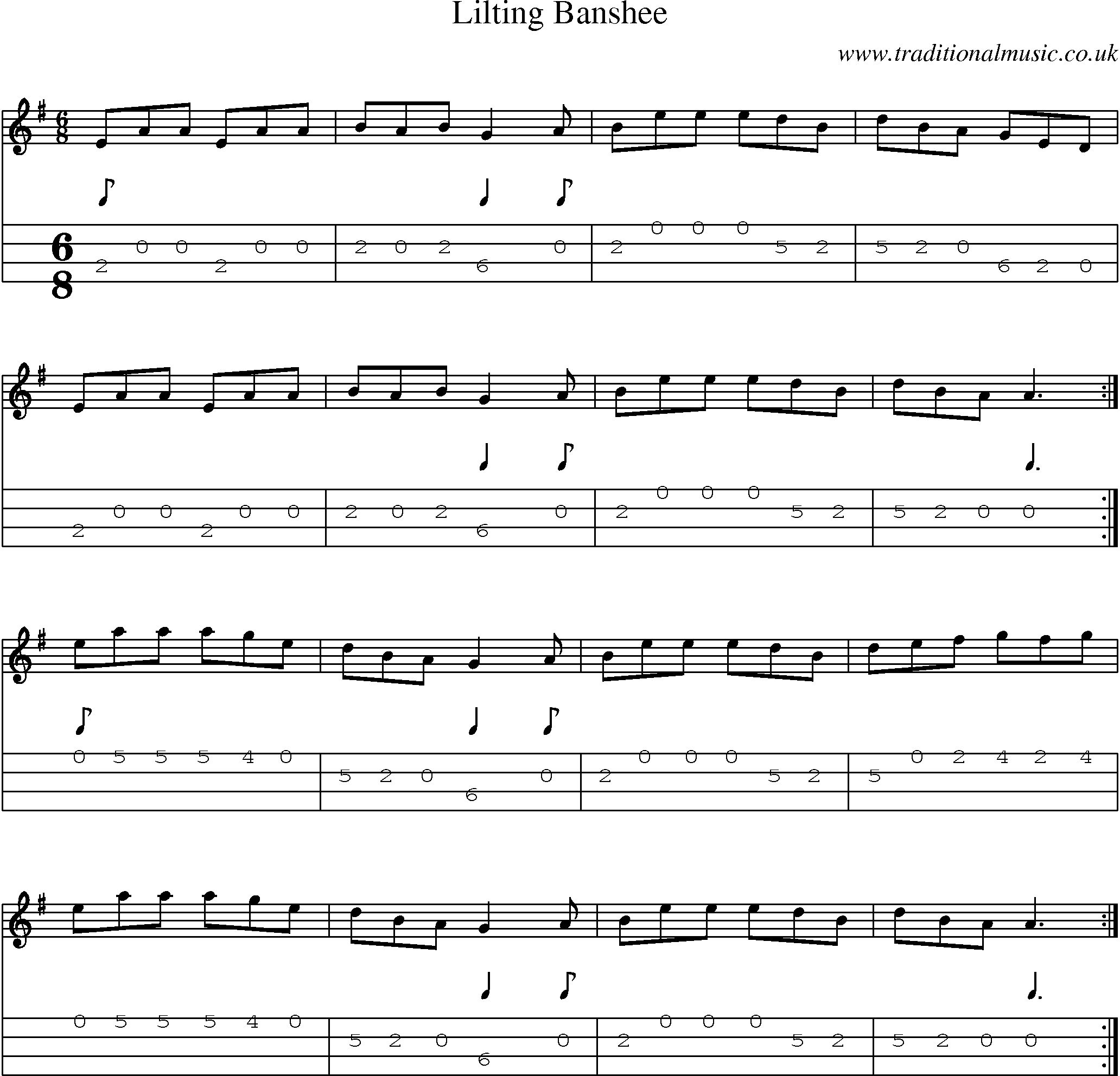 Music Score and Mandolin Tabs for Lilting Banshee