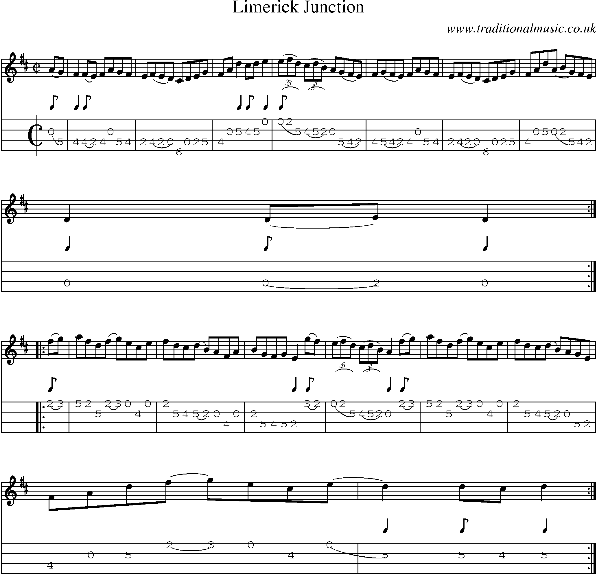 Music Score and Mandolin Tabs for Limerick Junction