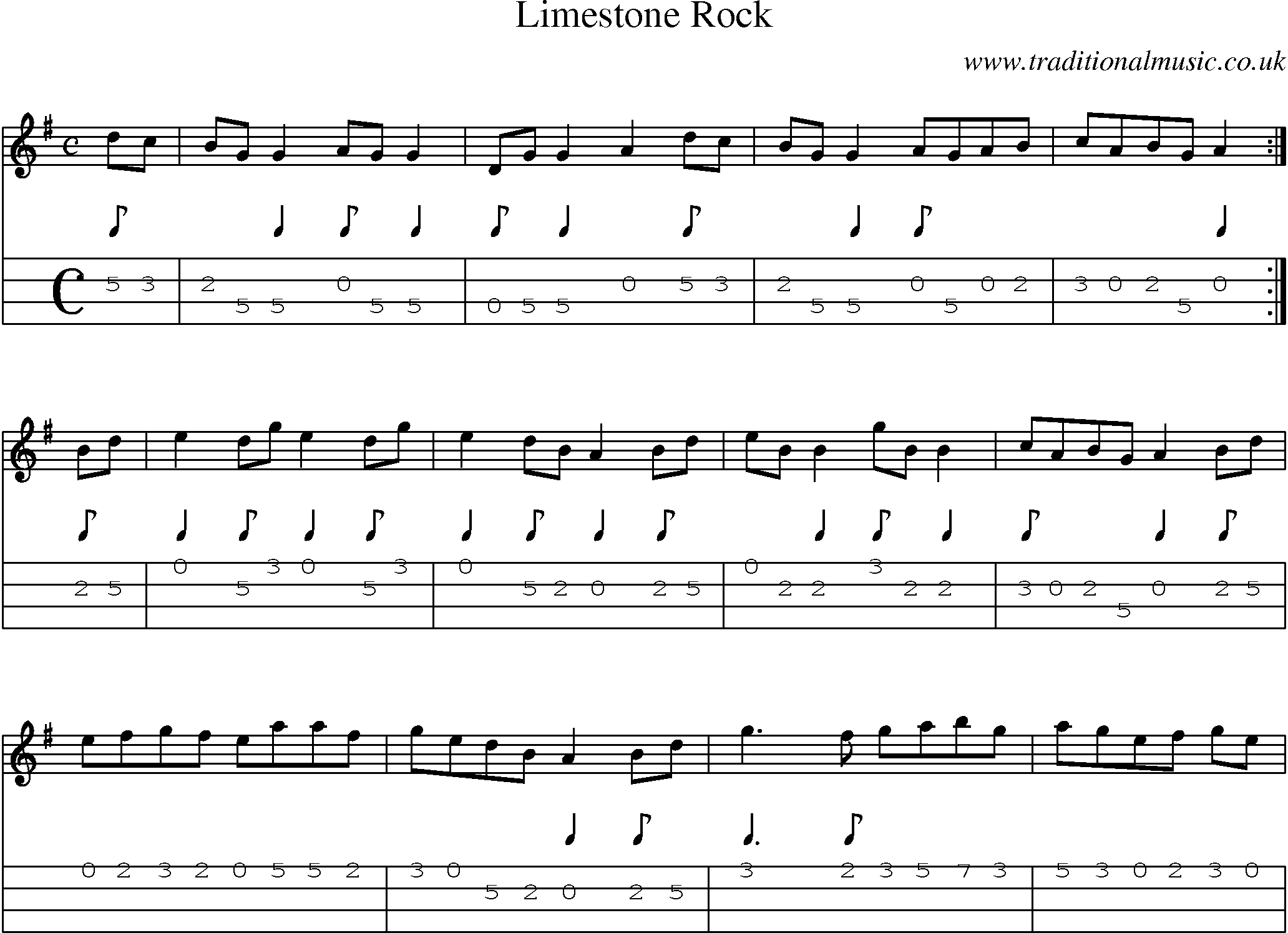 Music Score and Mandolin Tabs for Limestone Rock