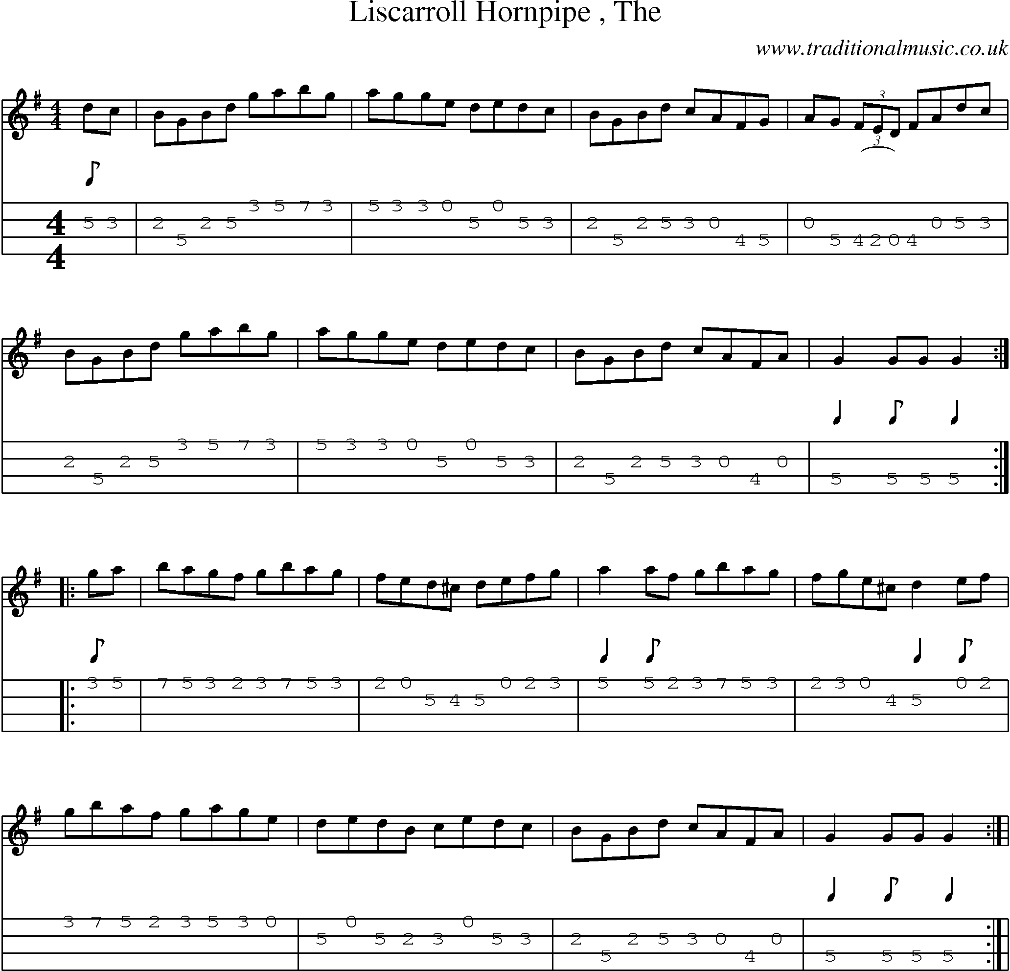 Music Score and Mandolin Tabs for Liscarroll Hornpipe