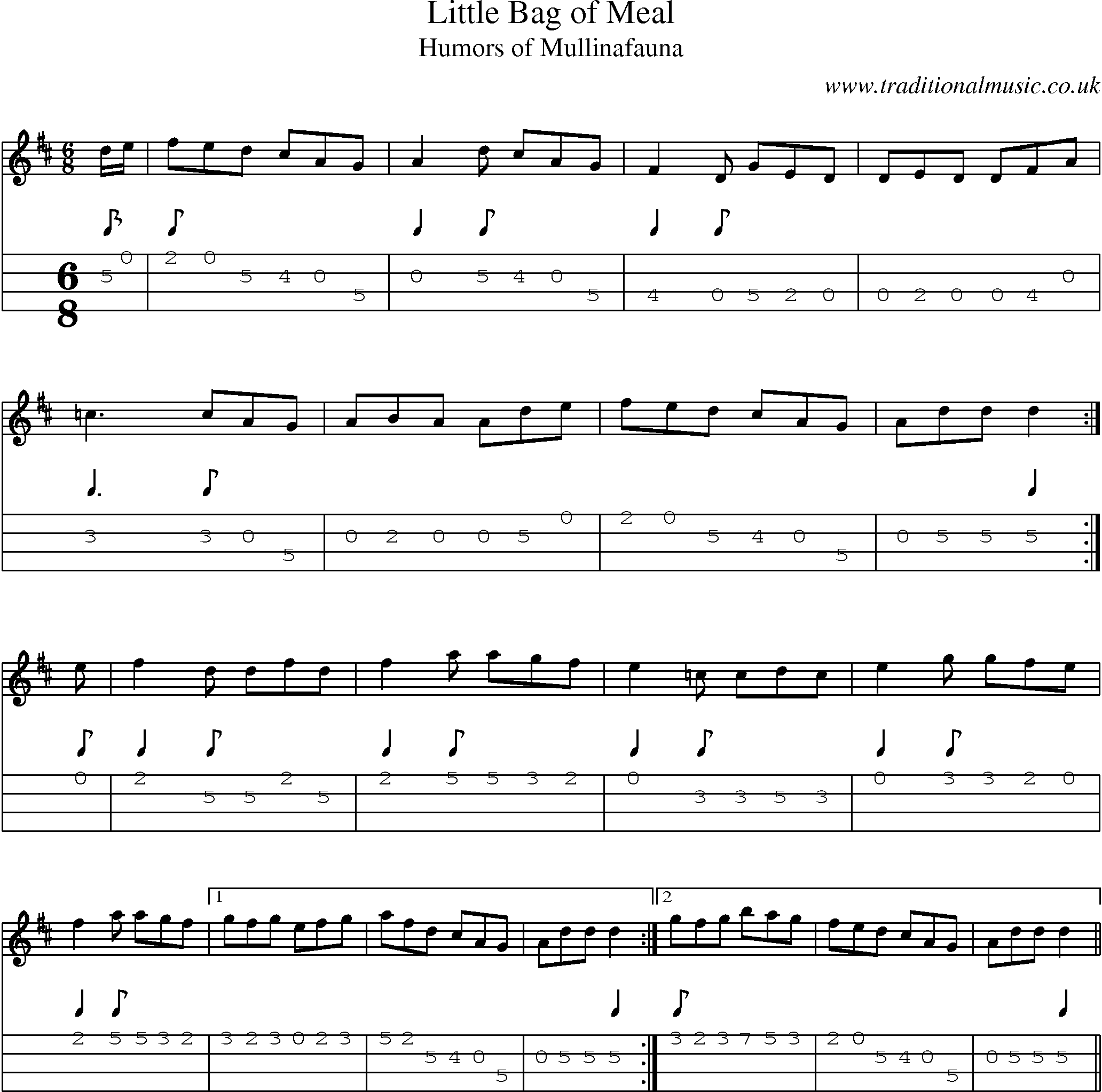 Music Score and Mandolin Tabs for Little Bag Of Meal