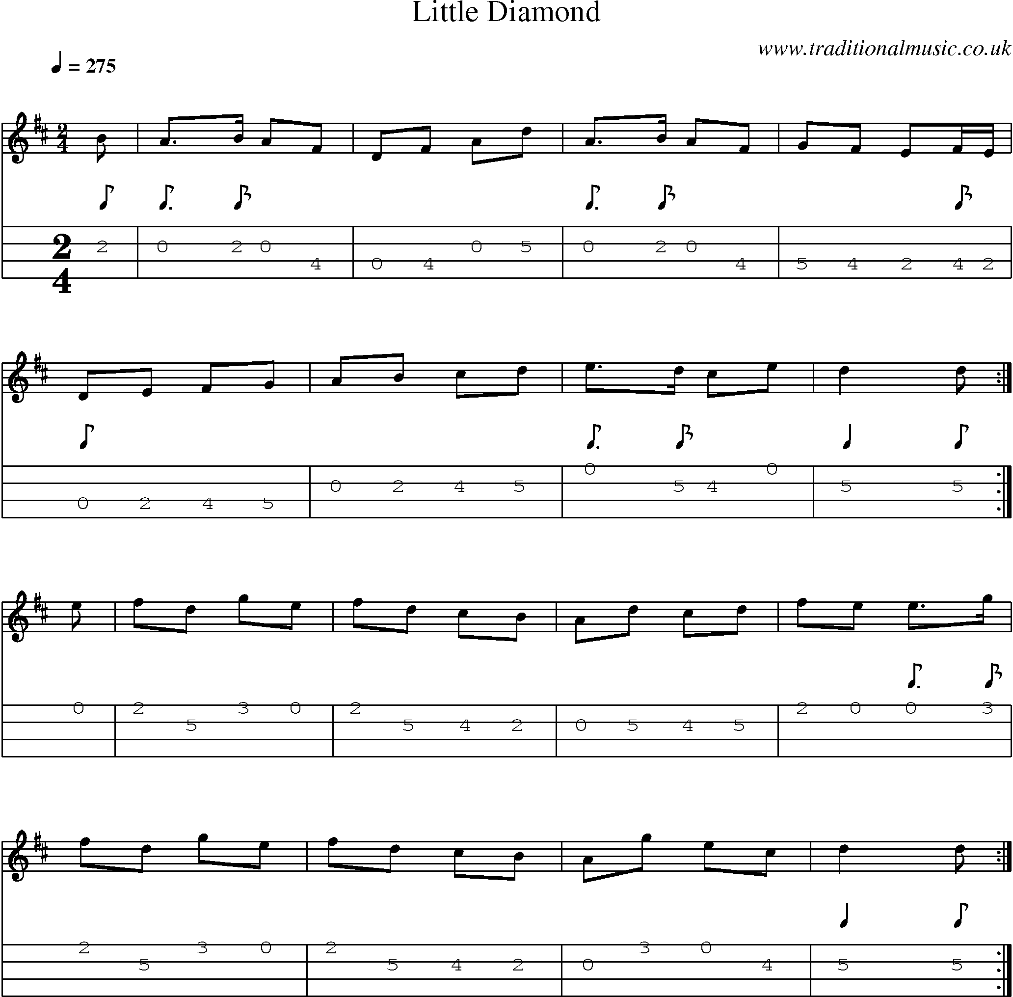 Music Score and Mandolin Tabs for Little Diamond