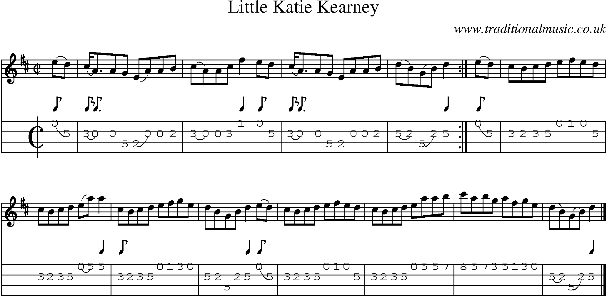 Music Score and Mandolin Tabs for Little Katie Kearney