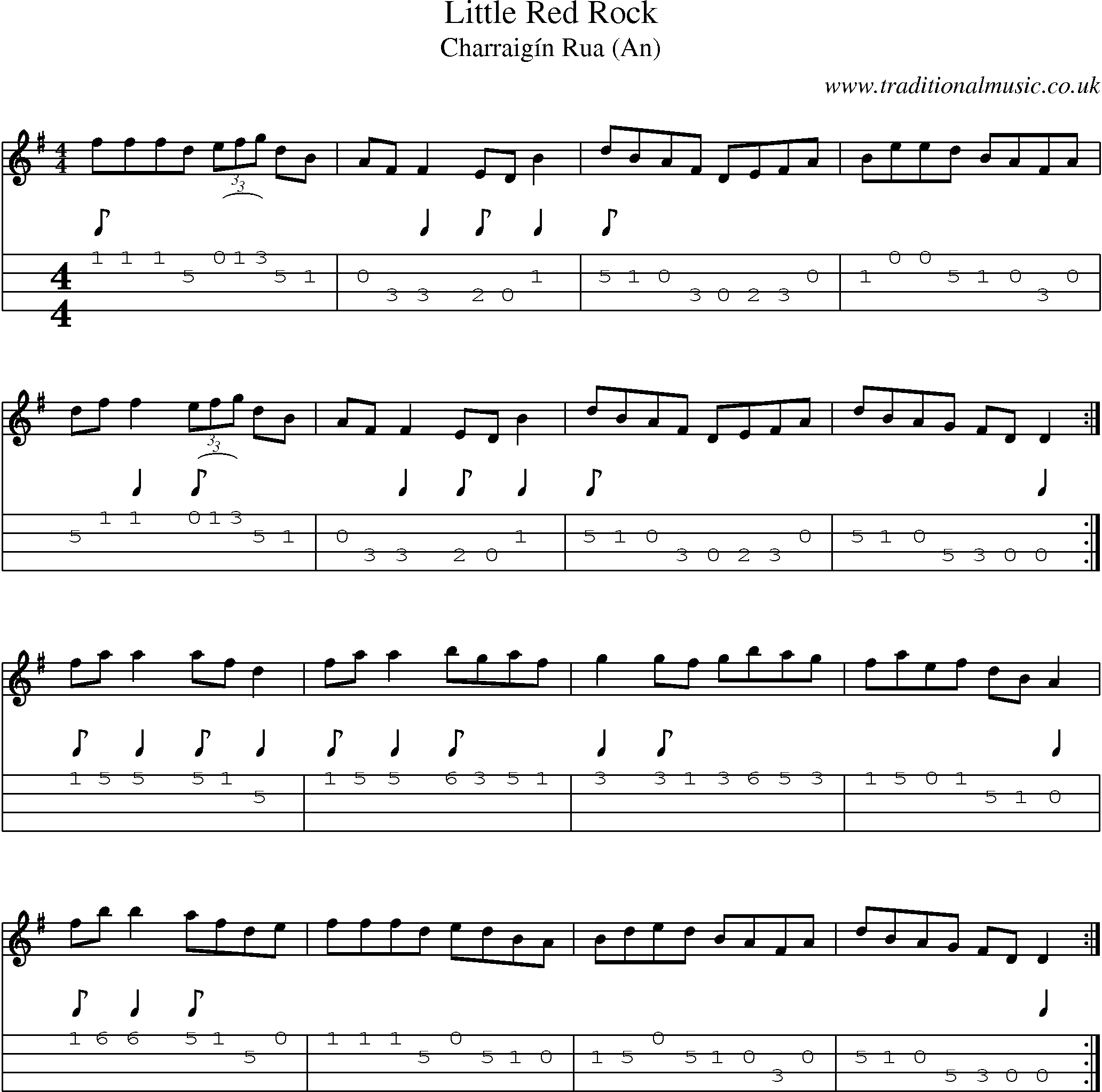 Music Score and Mandolin Tabs for Little Red Rock