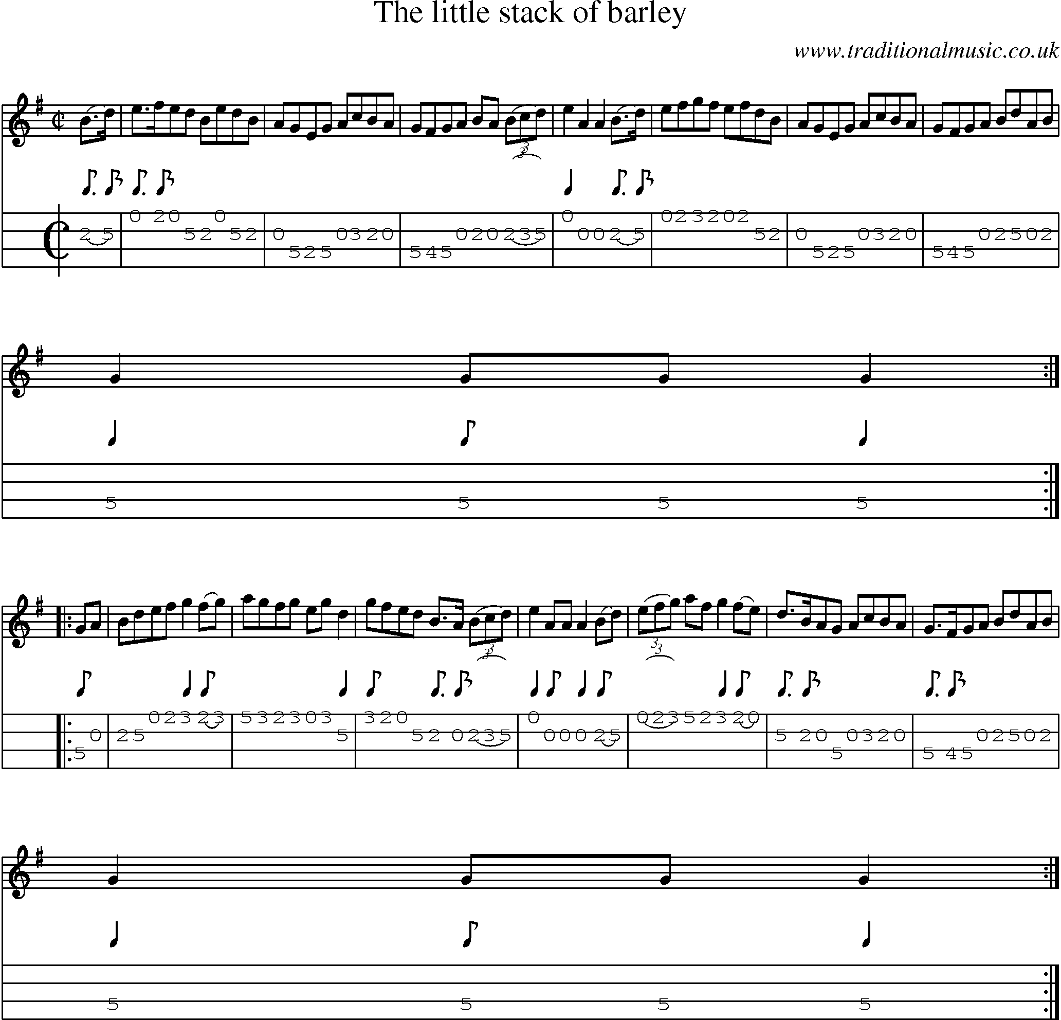 Music Score and Mandolin Tabs for Little Stack Of Barley