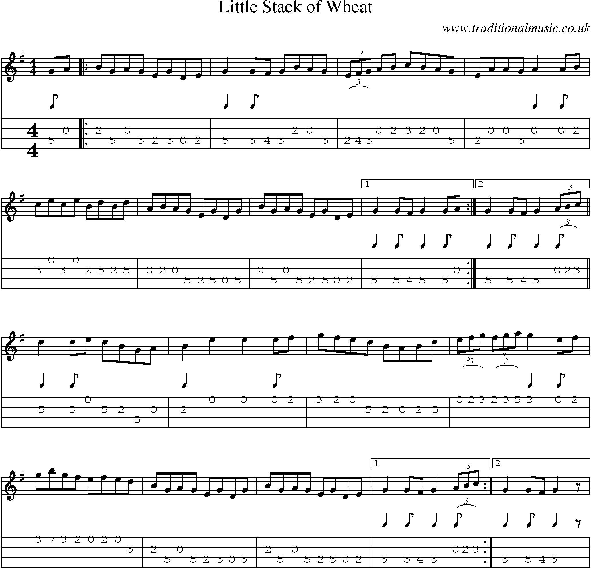 Music Score and Mandolin Tabs for Little Stack Of Wheat