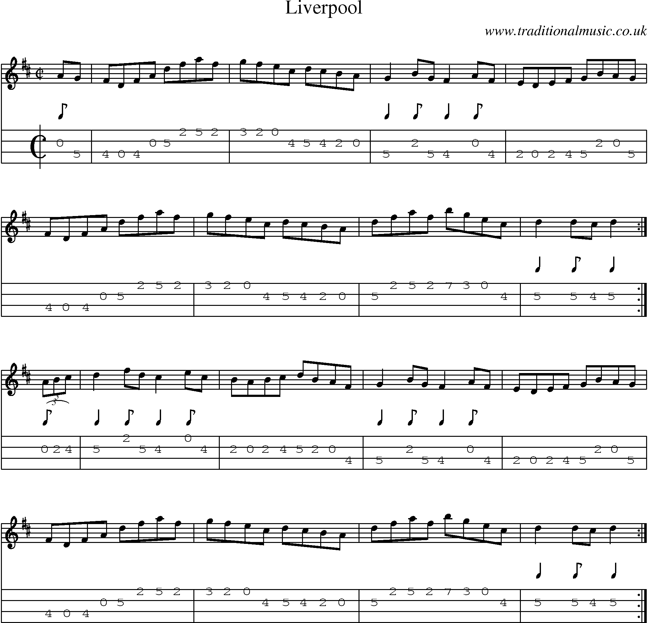 Music Score and Mandolin Tabs for Liverpool