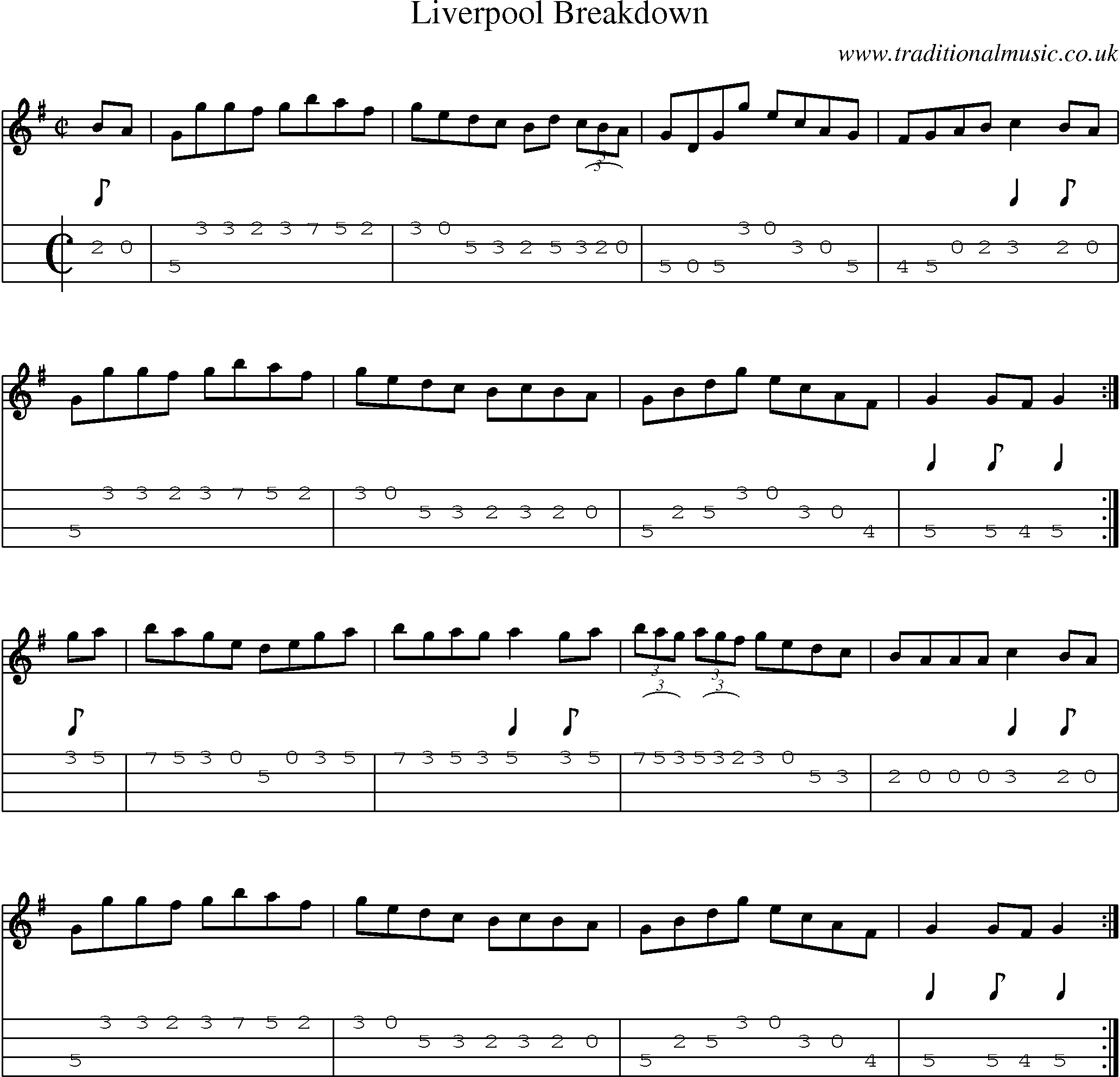 Music Score and Mandolin Tabs for Liverpool Breakdown