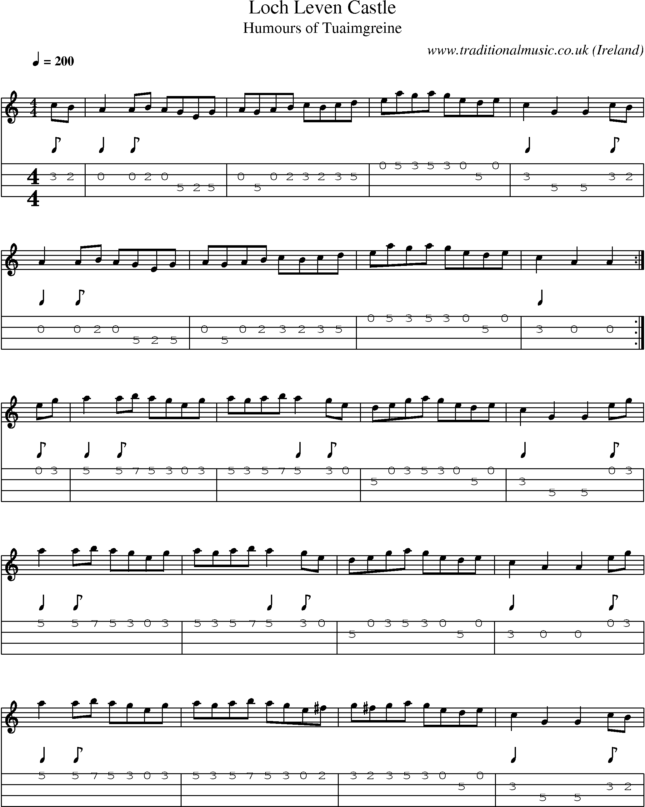 Music Score and Mandolin Tabs for Loch Leven Castle