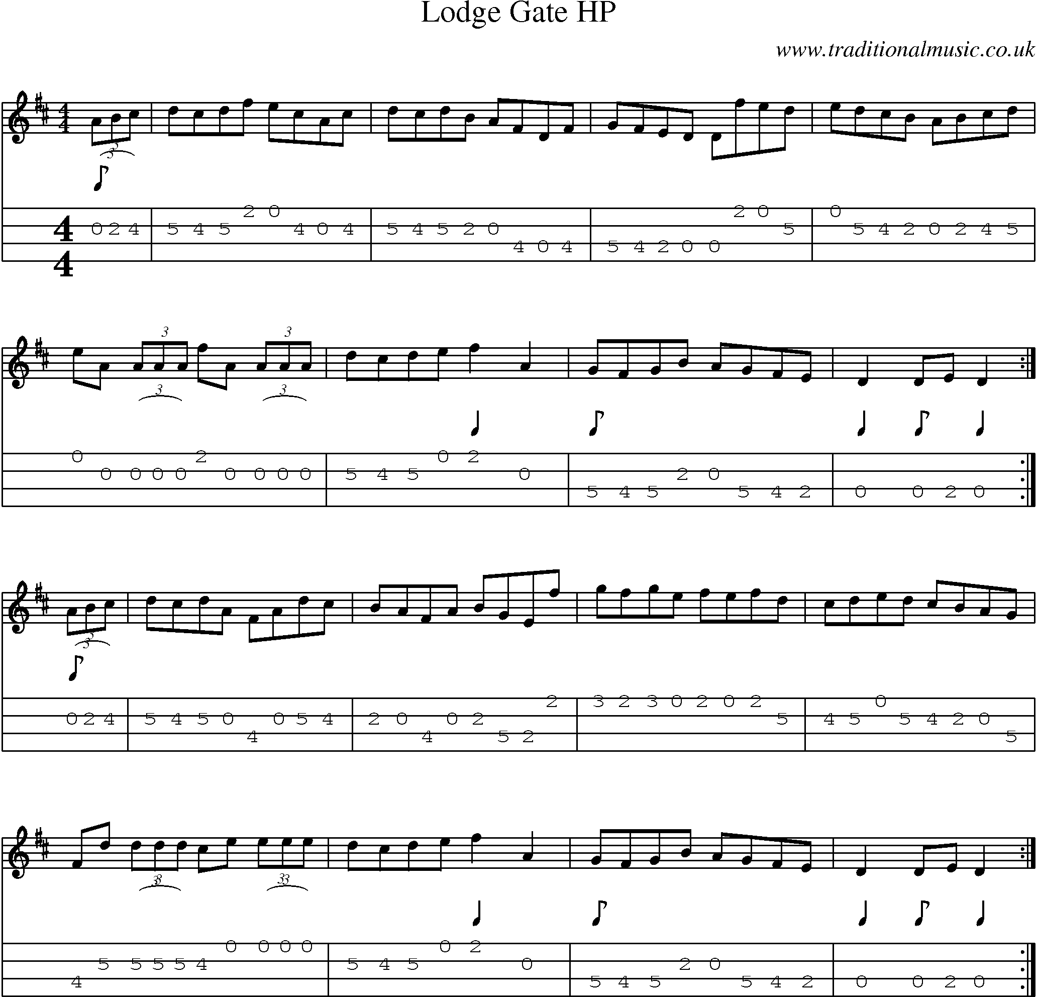 Music Score and Mandolin Tabs for Lodge Gate