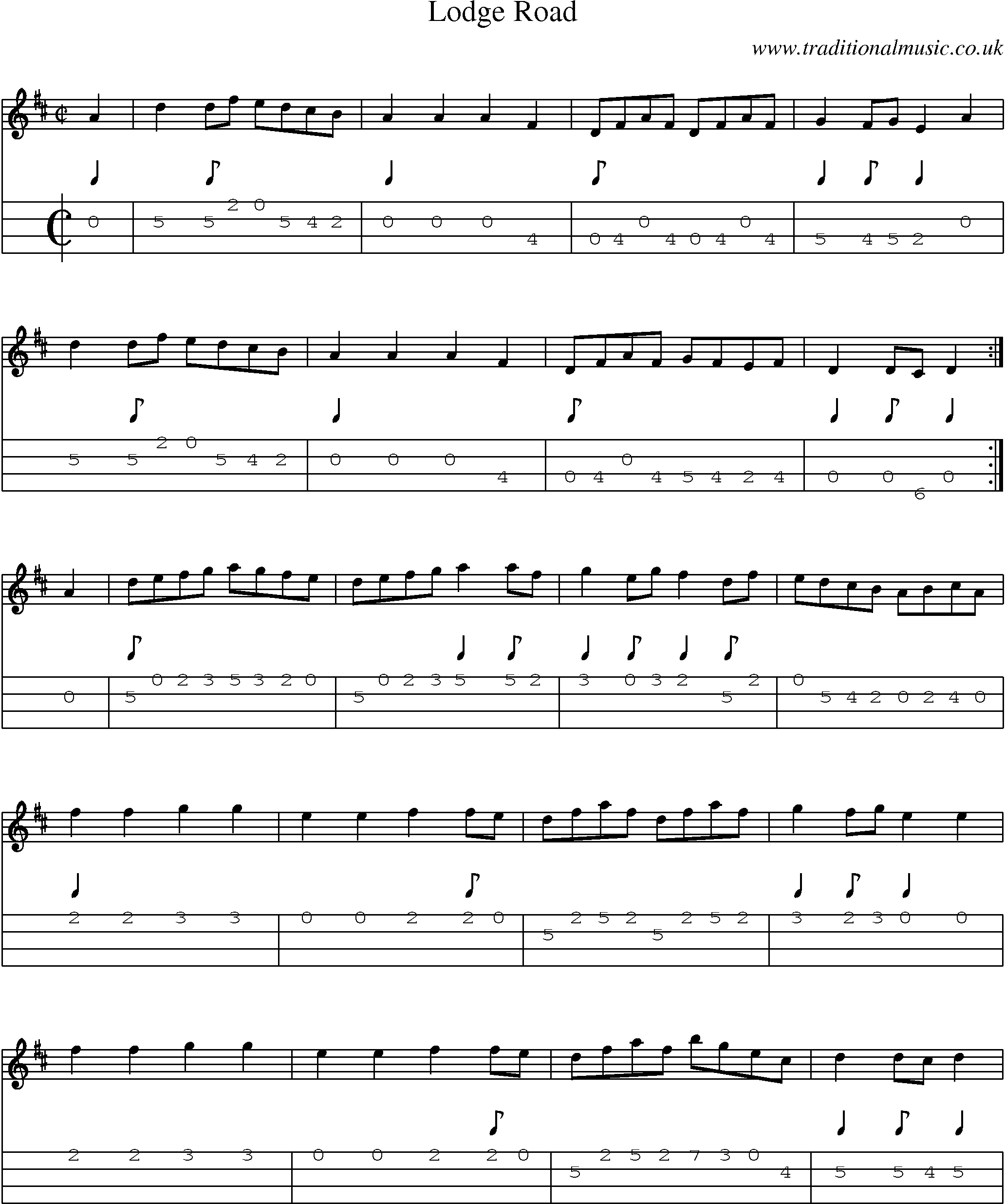 Music Score and Mandolin Tabs for Lodge Road