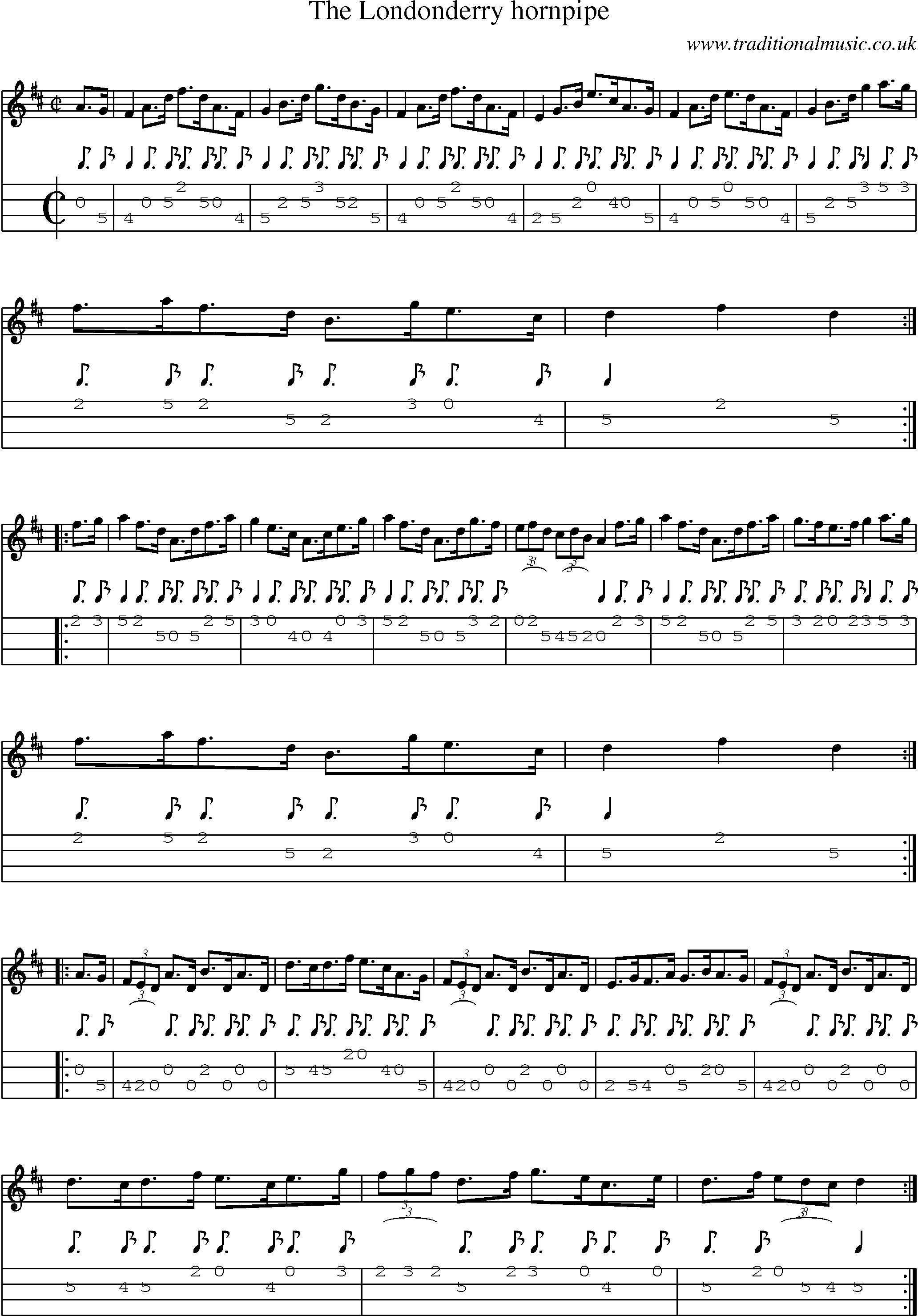 Music Score and Mandolin Tabs for Londonderry Hornpipe