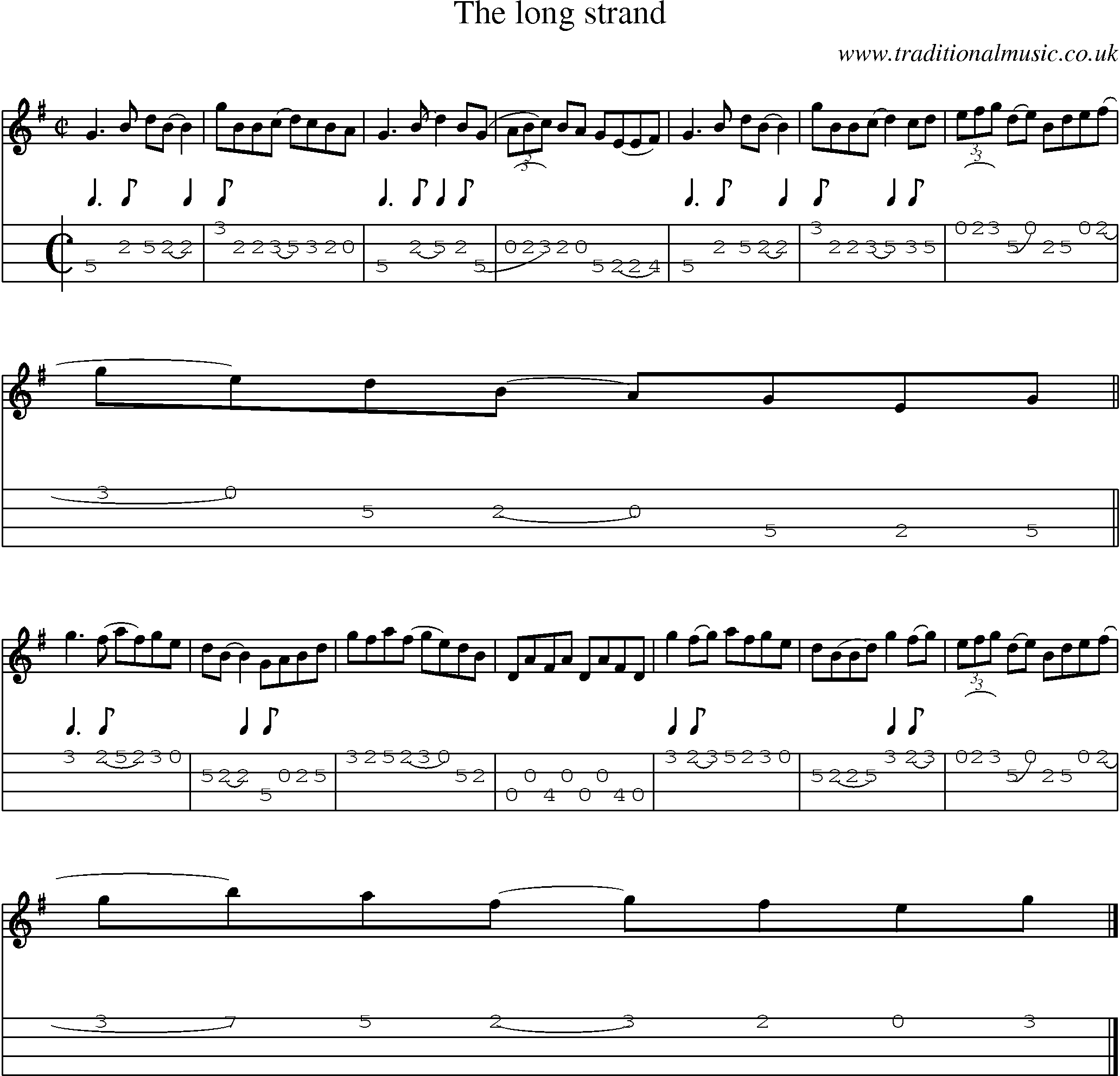 Music Score and Mandolin Tabs for Long Strand