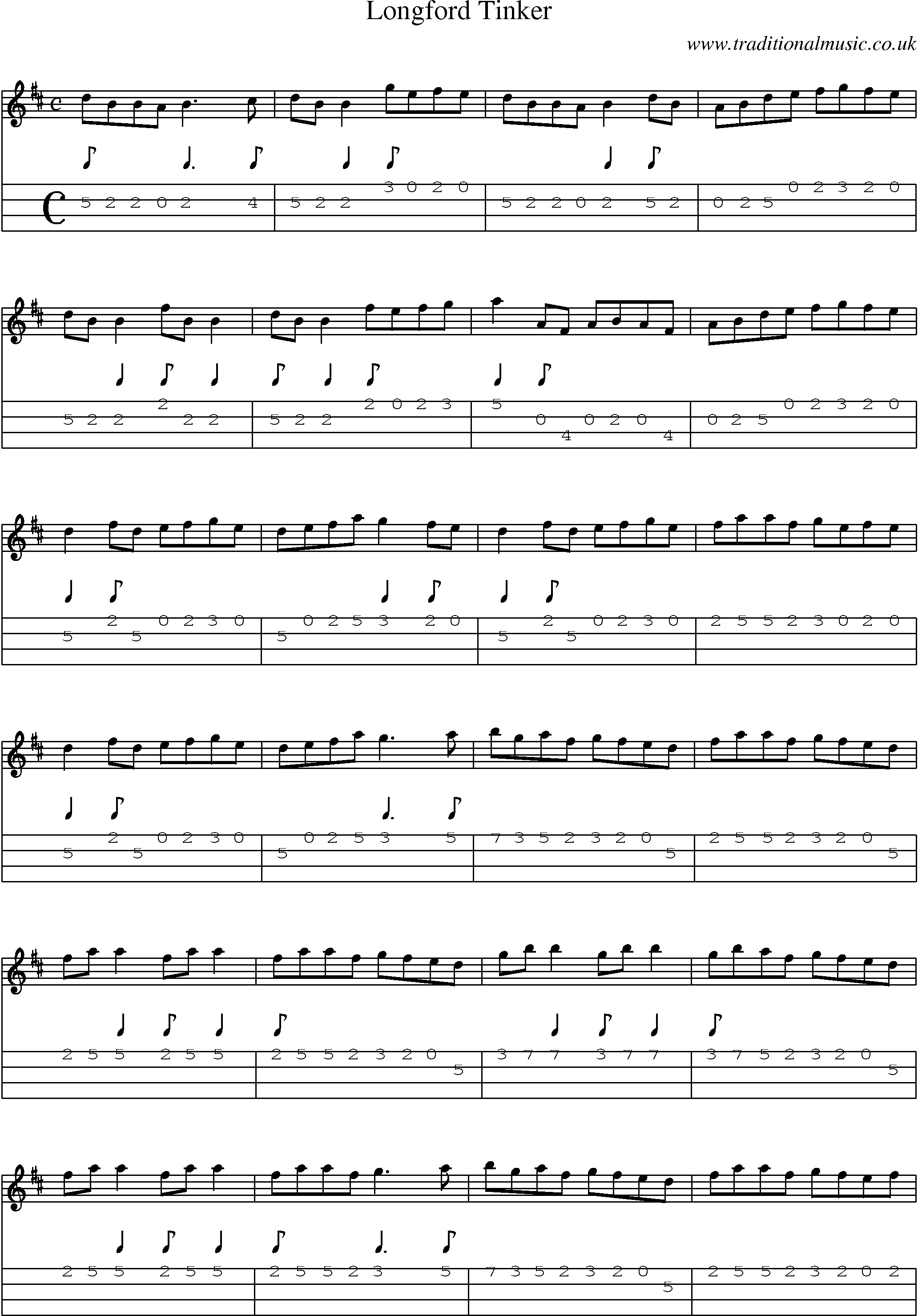 Music Score and Mandolin Tabs for Longford Tinker