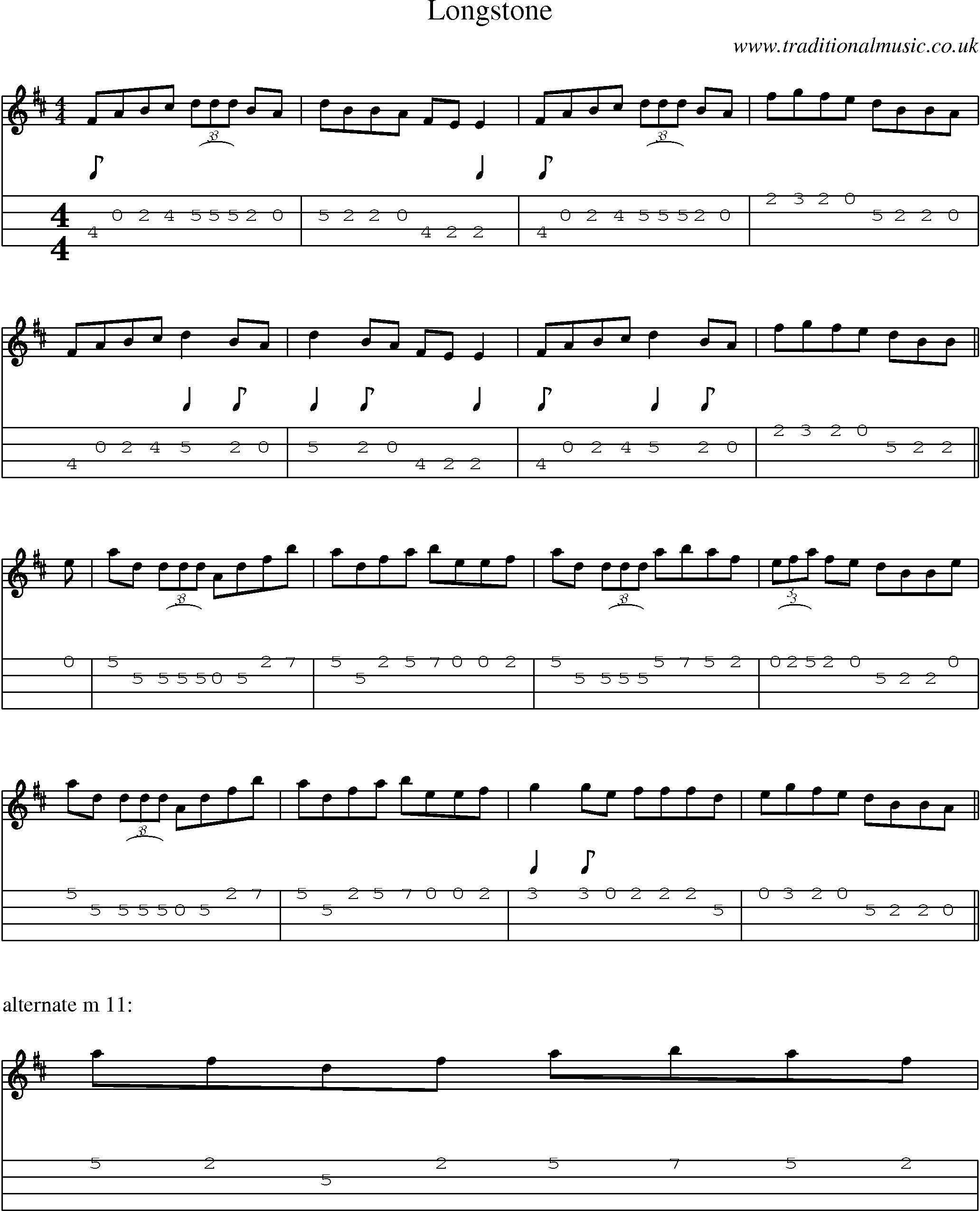 Music Score and Mandolin Tabs for Longstone