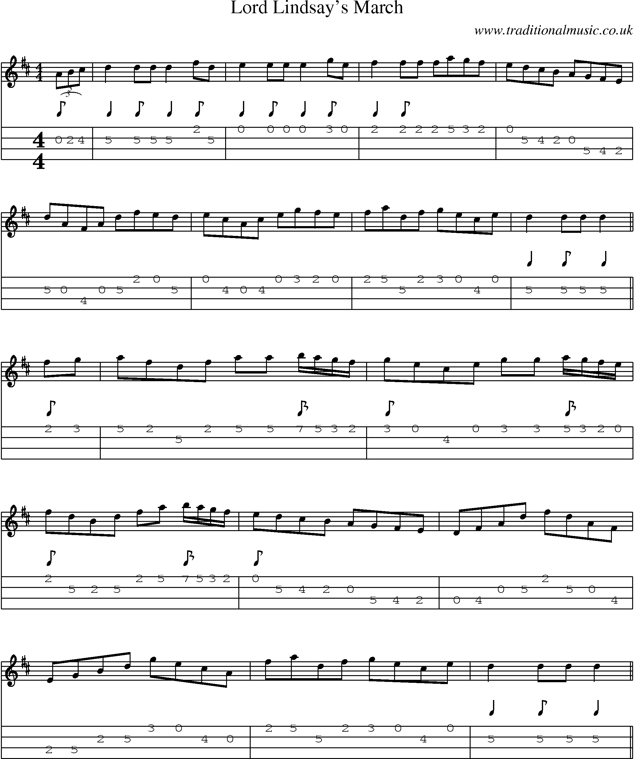 Music Score and Mandolin Tabs for Lord Lindsays March