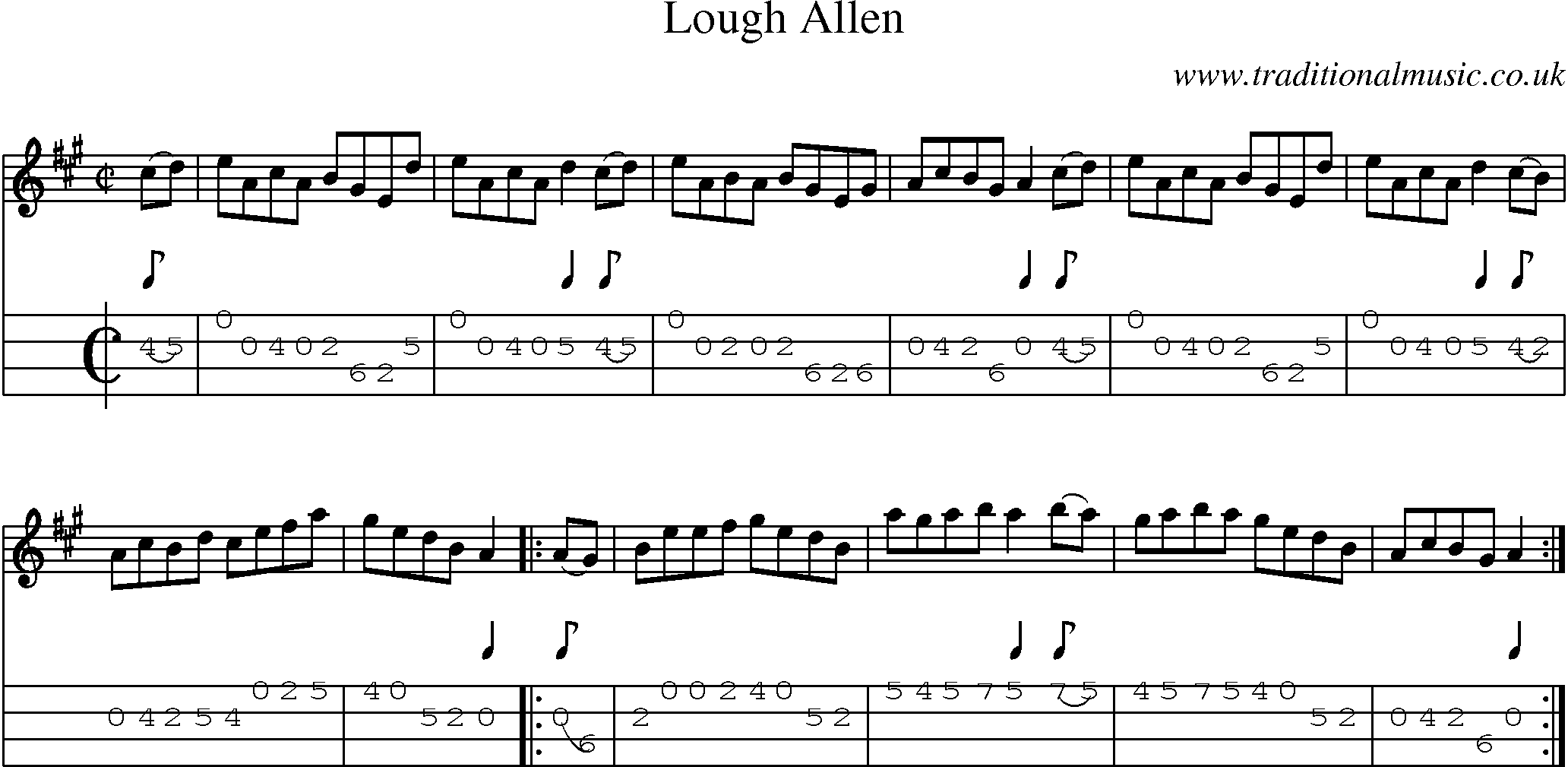 Music Score and Mandolin Tabs for Lough Allen