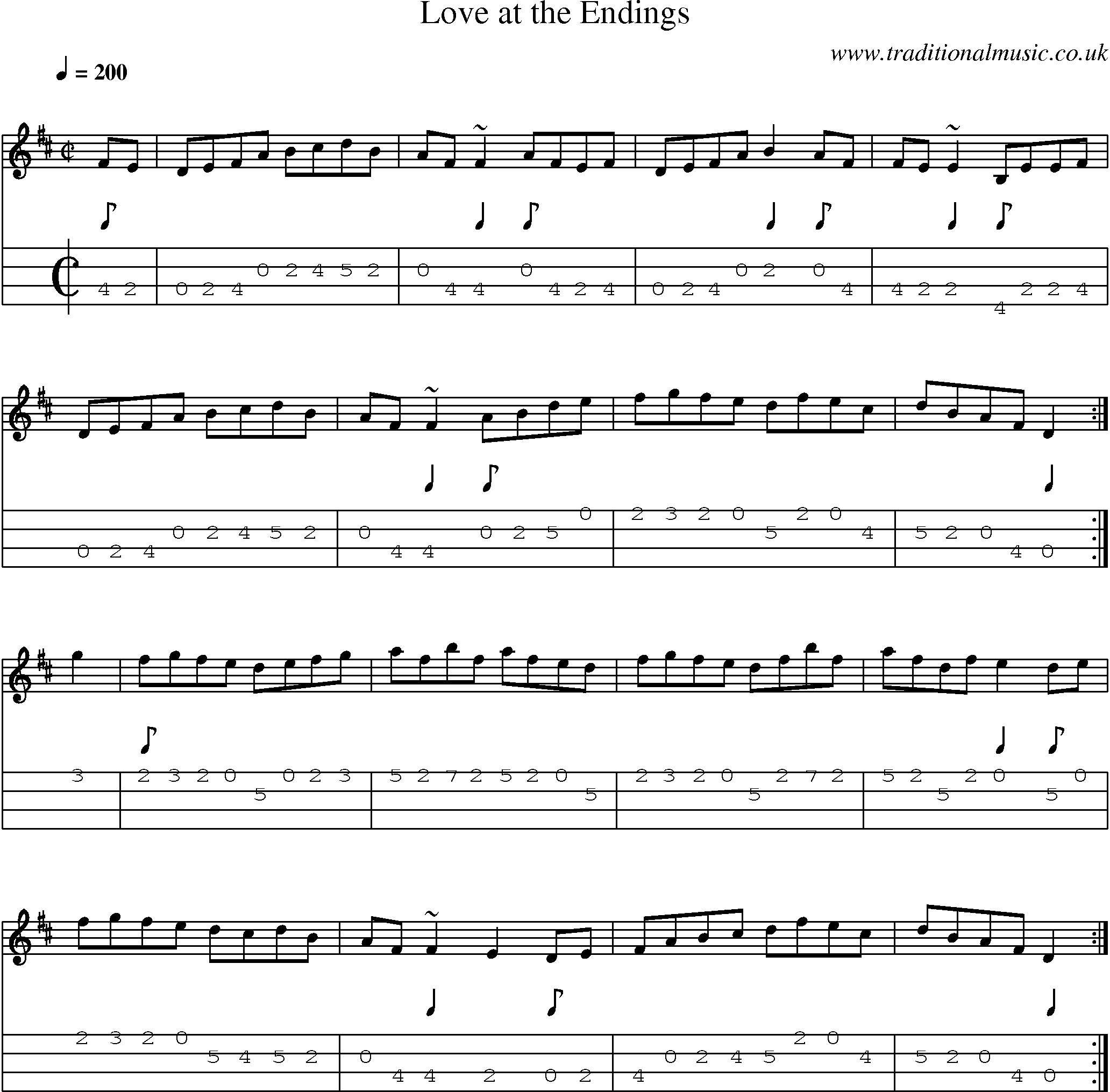 Music Score and Mandolin Tabs for Love At Endings
