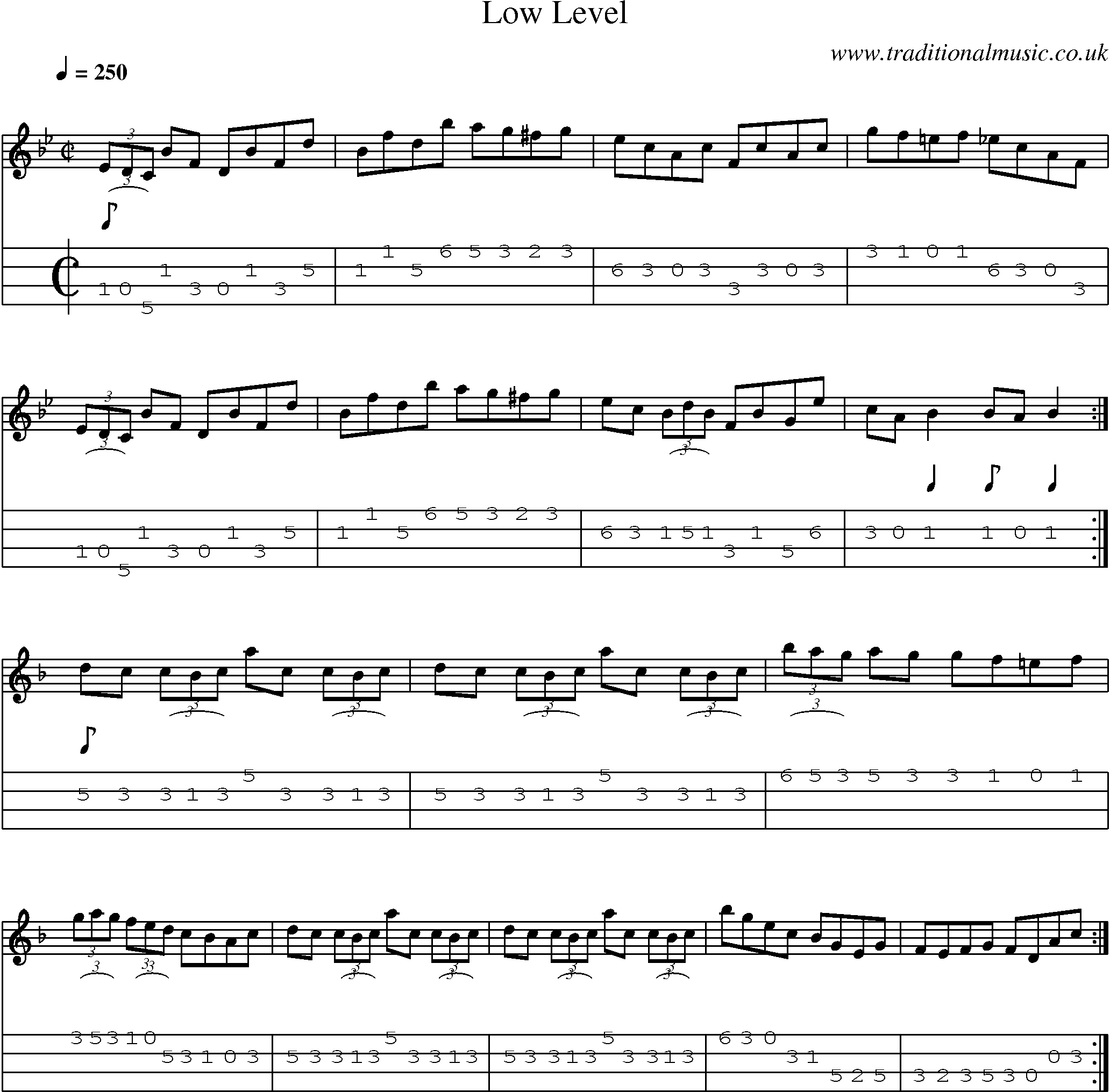 Music Score and Mandolin Tabs for Low Level