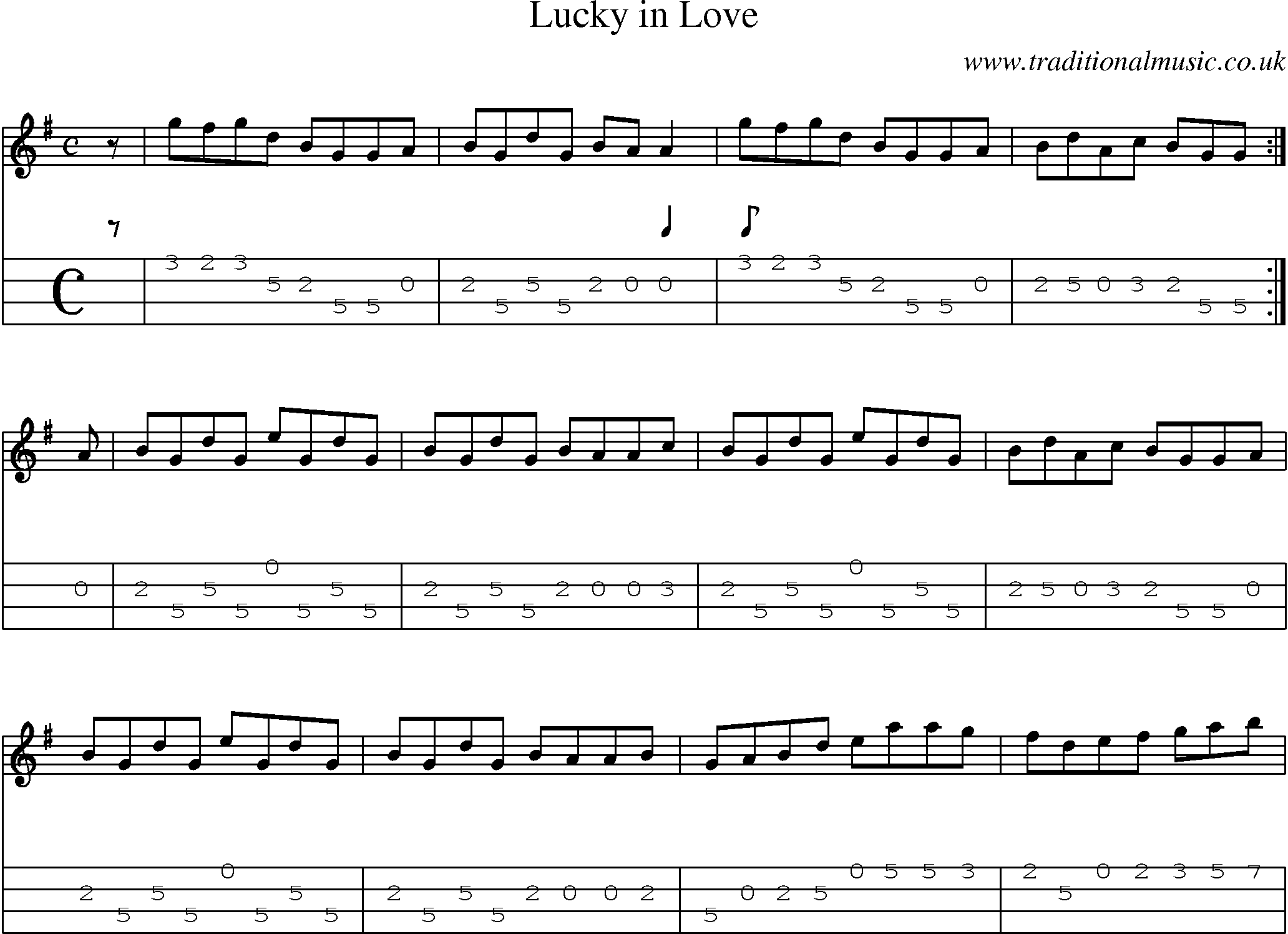 Music Score and Mandolin Tabs for Lucky In Love