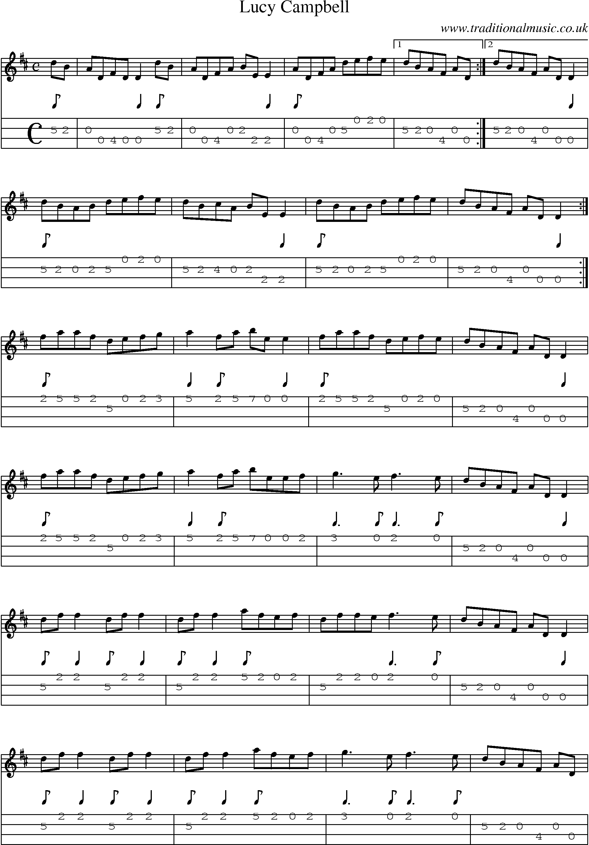 Music Score and Mandolin Tabs for Lucy Campbell