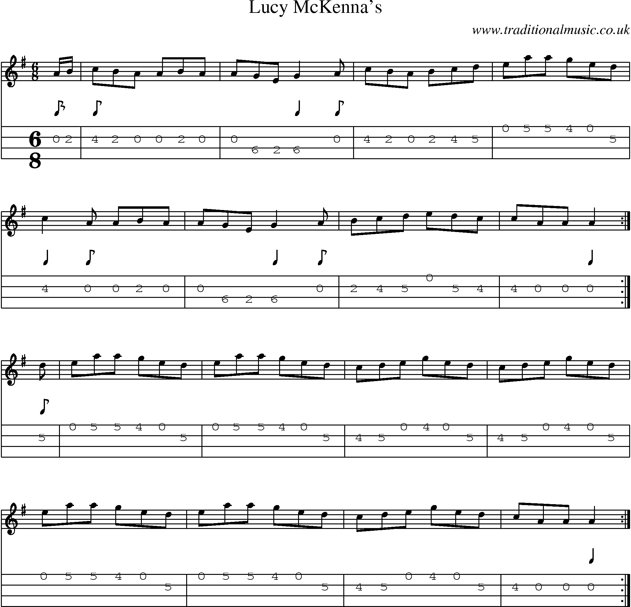 Music Score and Mandolin Tabs for Lucy Mckennas