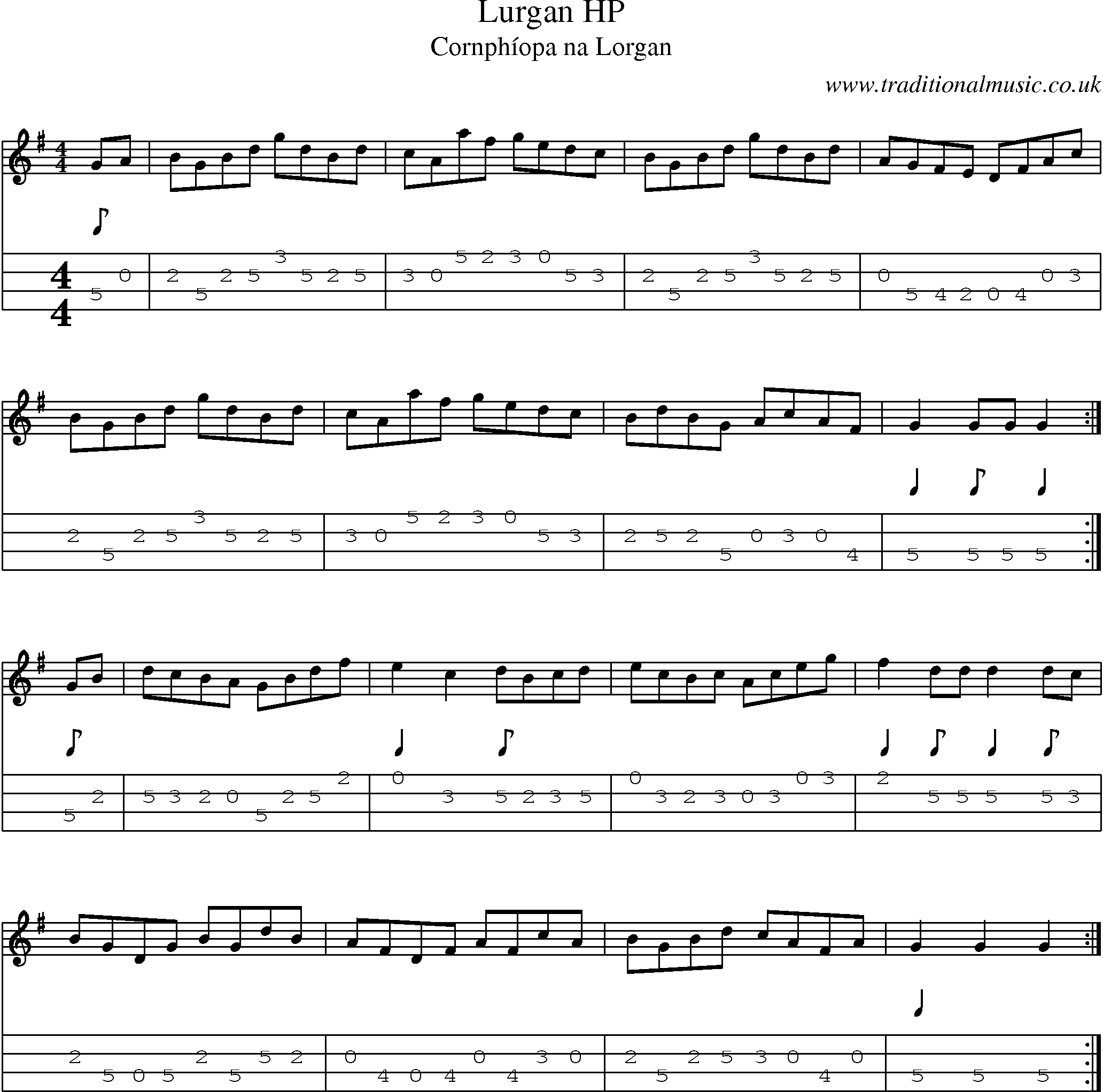 Music Score and Mandolin Tabs for Lurgan
