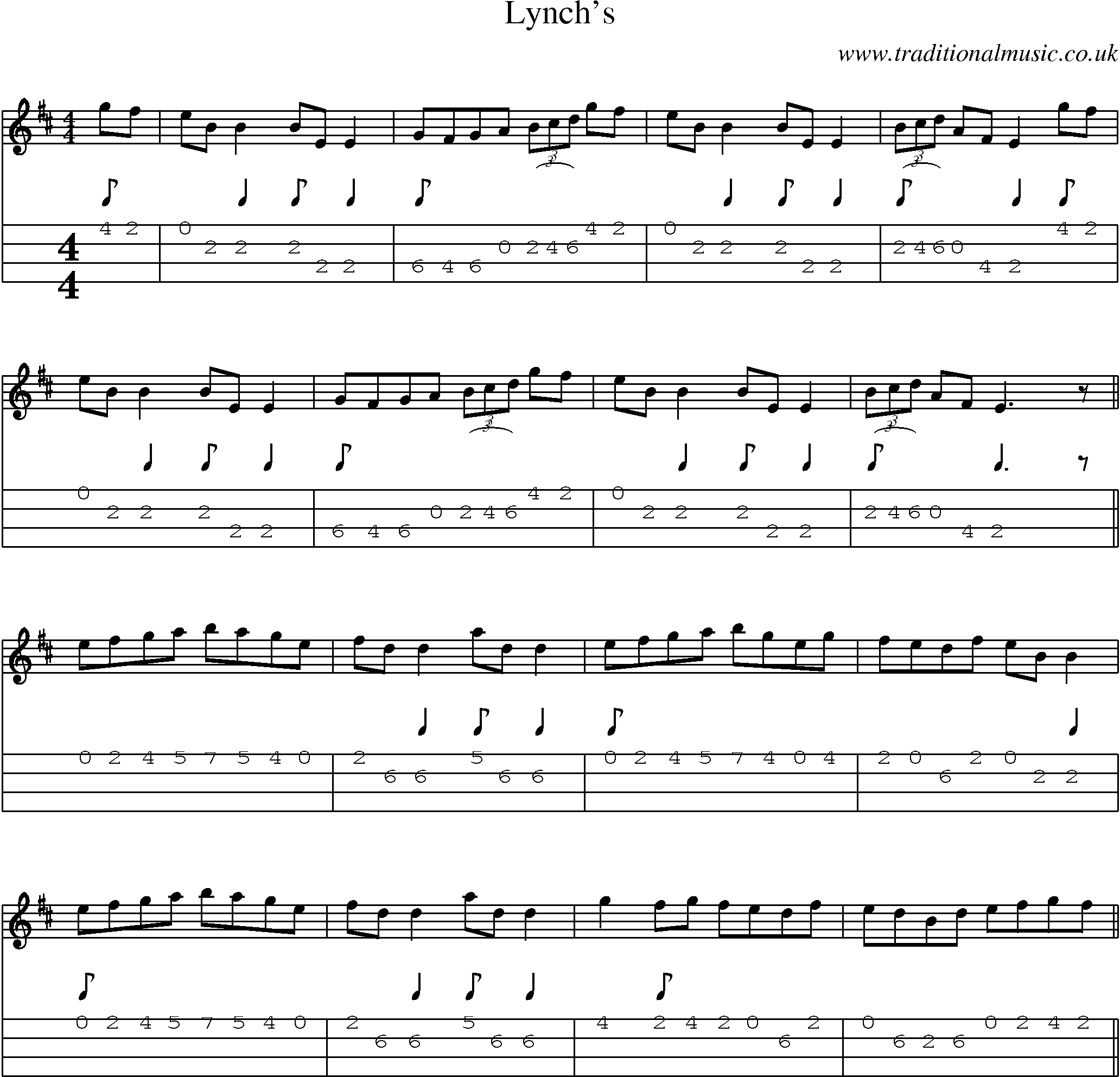 Music Score and Mandolin Tabs for Lynchs 2