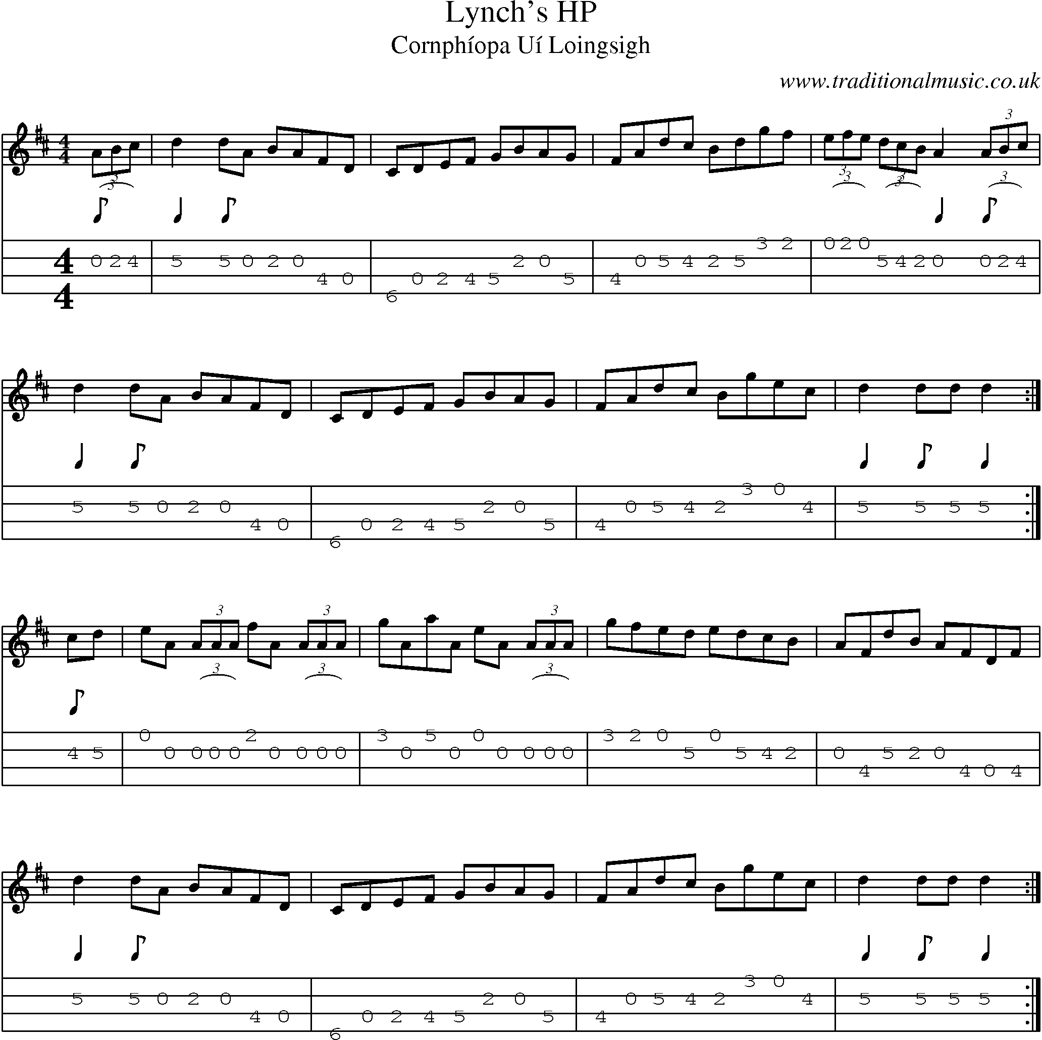 Music Score and Mandolin Tabs for Lynchs 1
