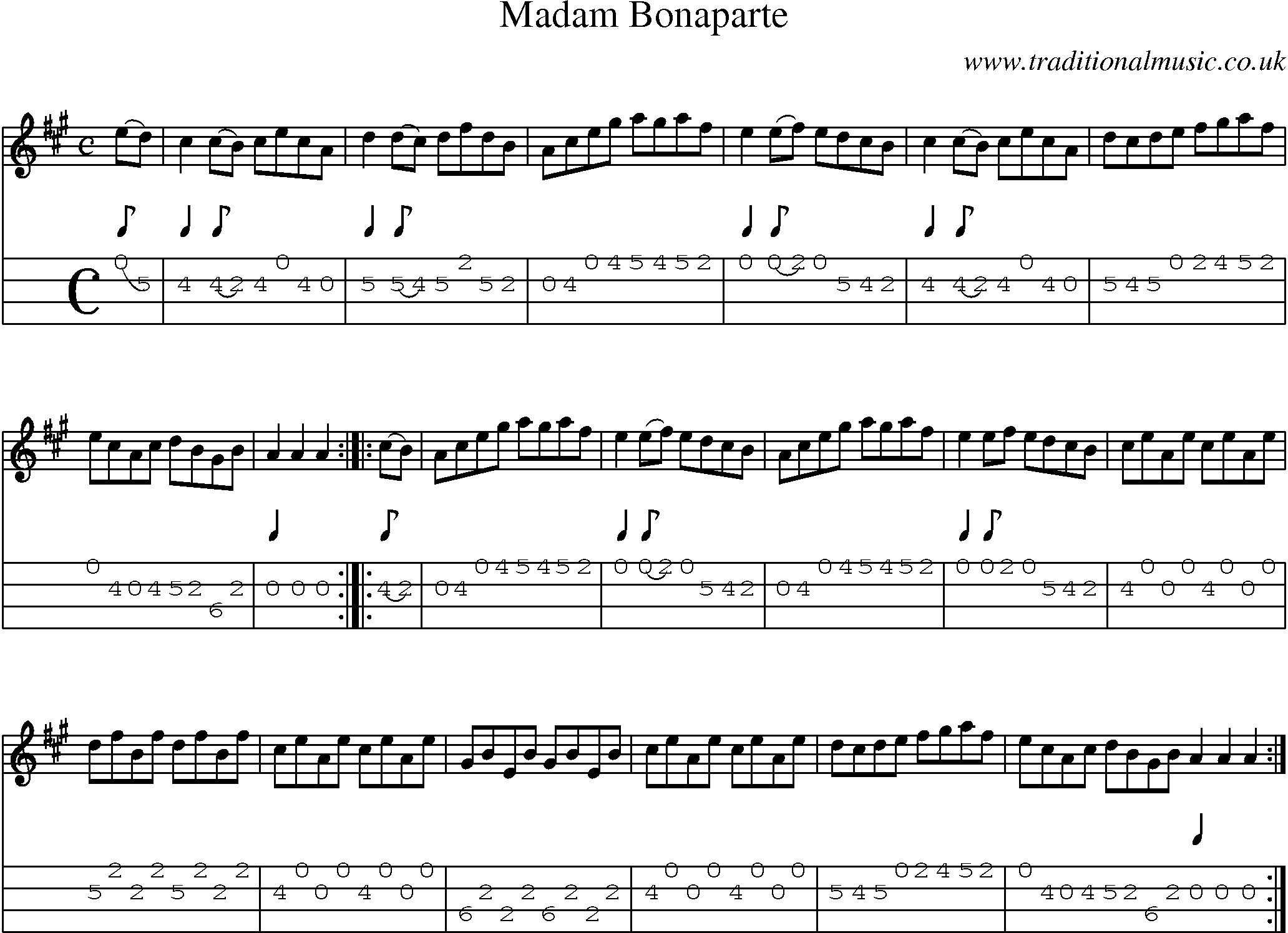 Music Score and Mandolin Tabs for Madam Bonaparte