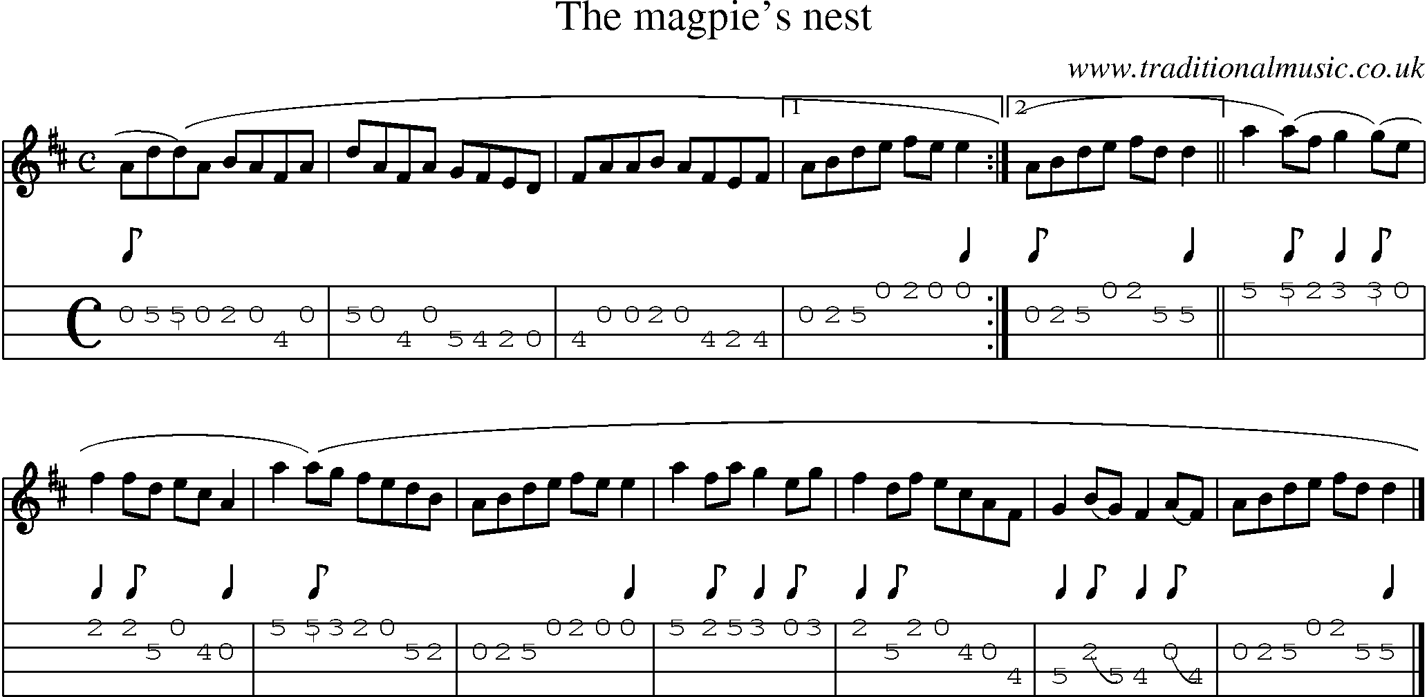 Music Score and Mandolin Tabs for Magpies Nest