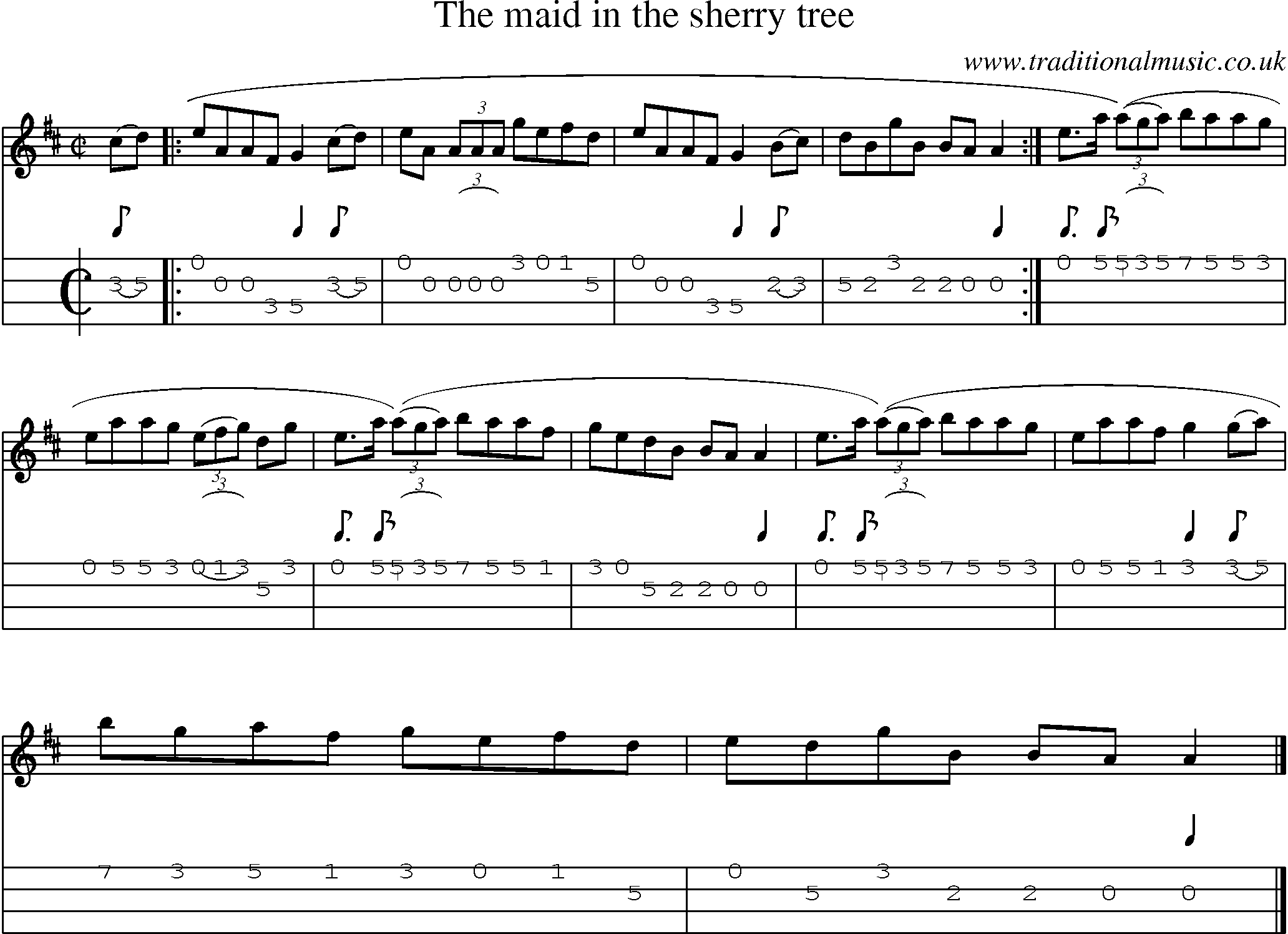 Music Score and Mandolin Tabs for Maid In The Sherry Tree