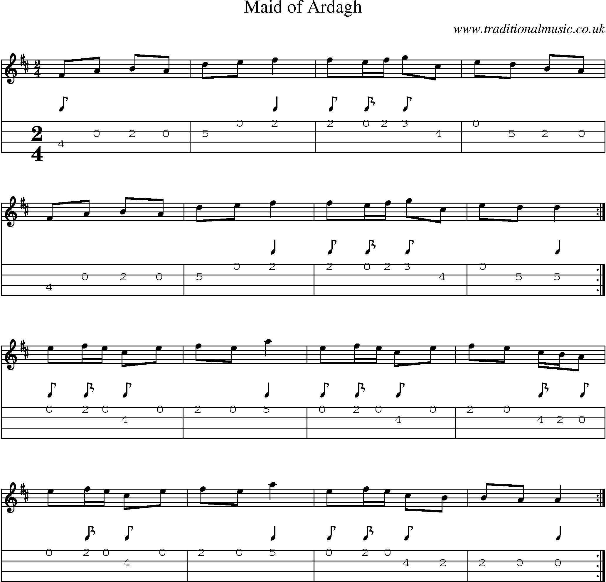 Music Score and Mandolin Tabs for Maid Of Ardagh