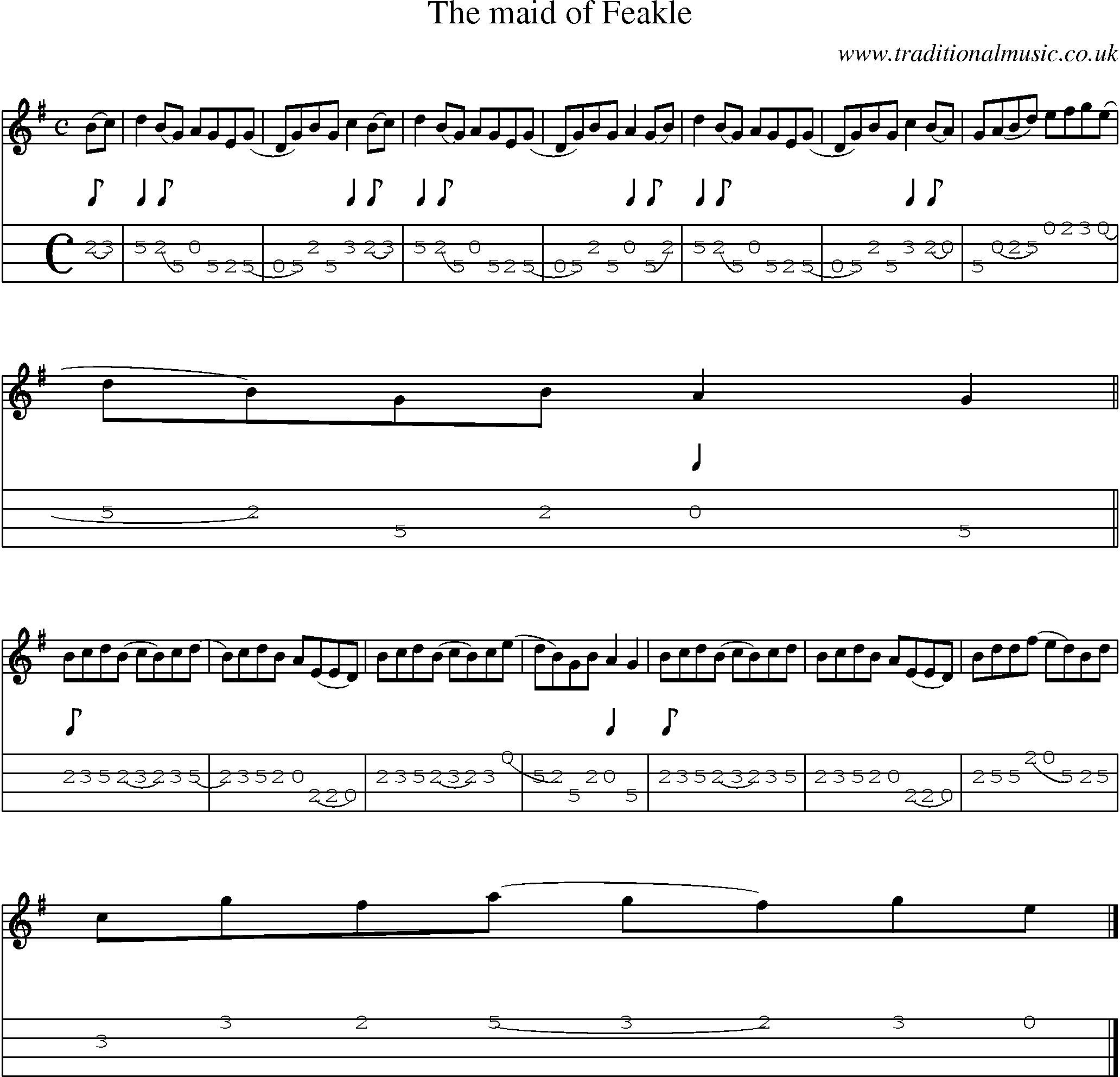 Music Score and Mandolin Tabs for Maid Of Feakle