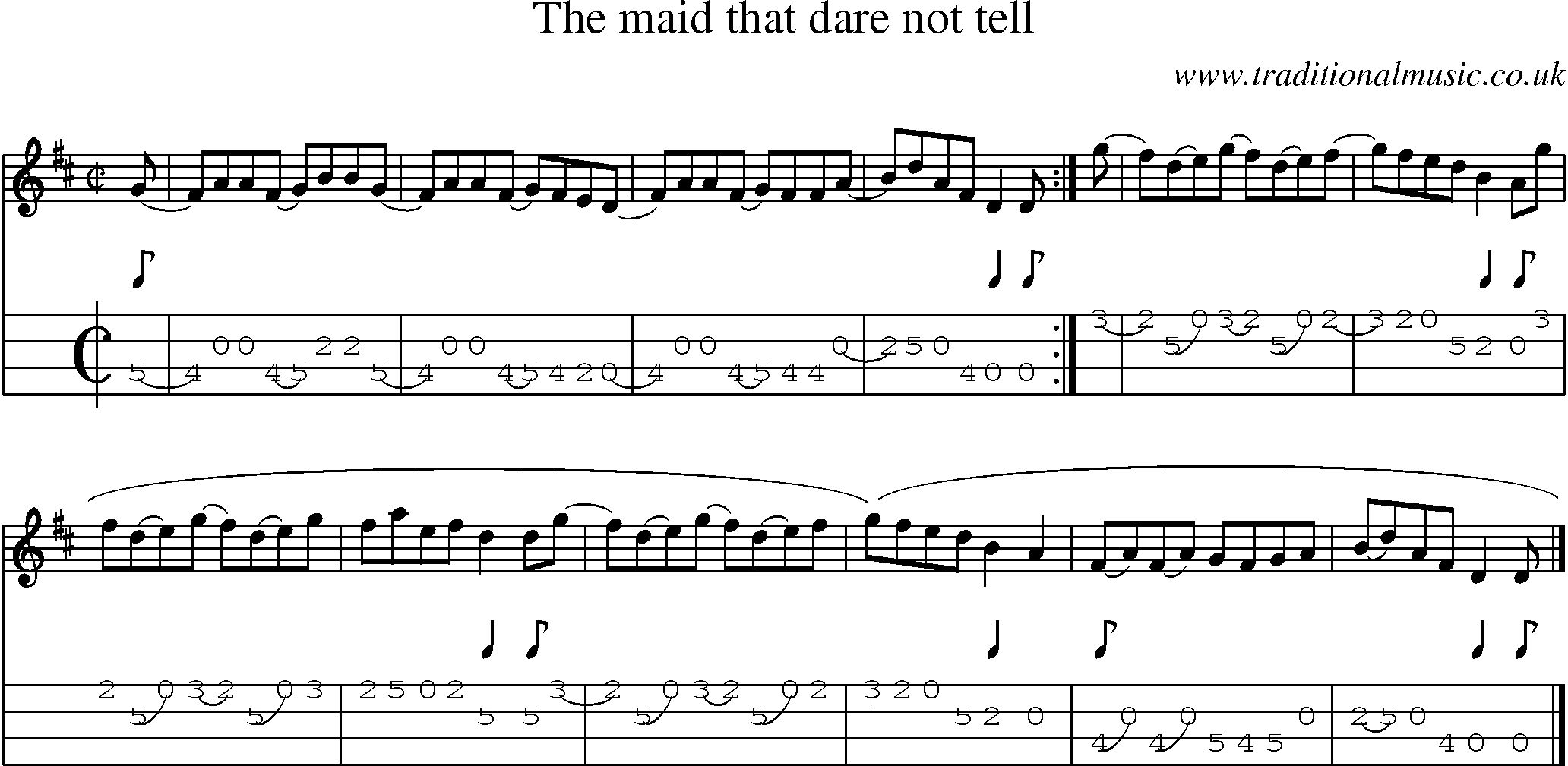 Music Score and Mandolin Tabs for Maid That Dare Not Tell