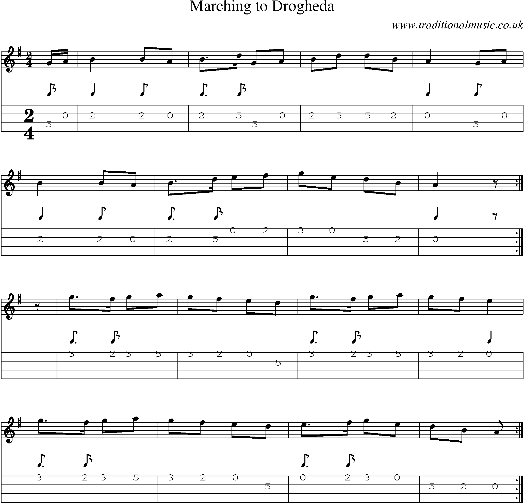 Music Score and Mandolin Tabs for Marching To Drogheda