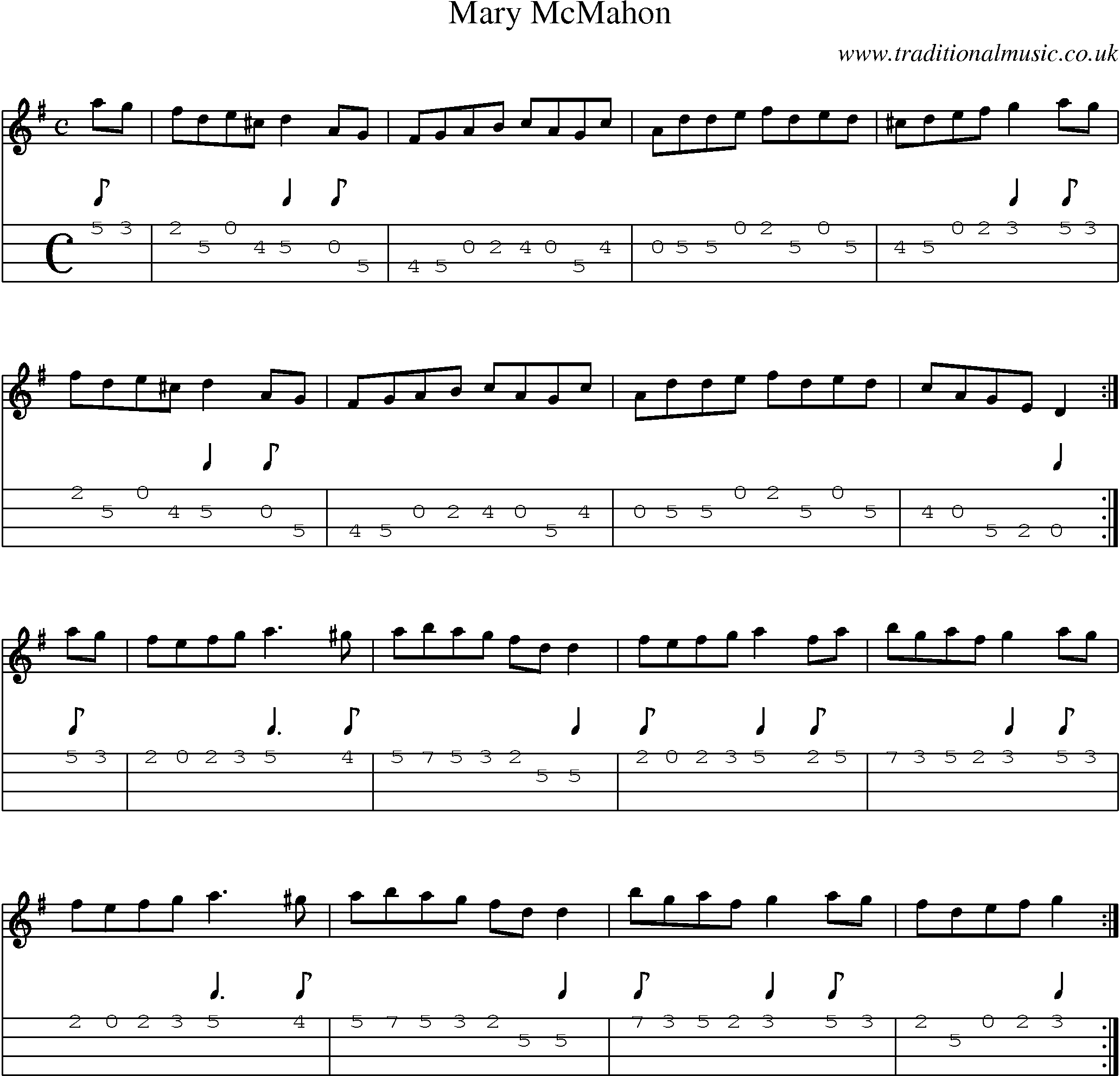 Music Score and Mandolin Tabs for Mary Mcmahon