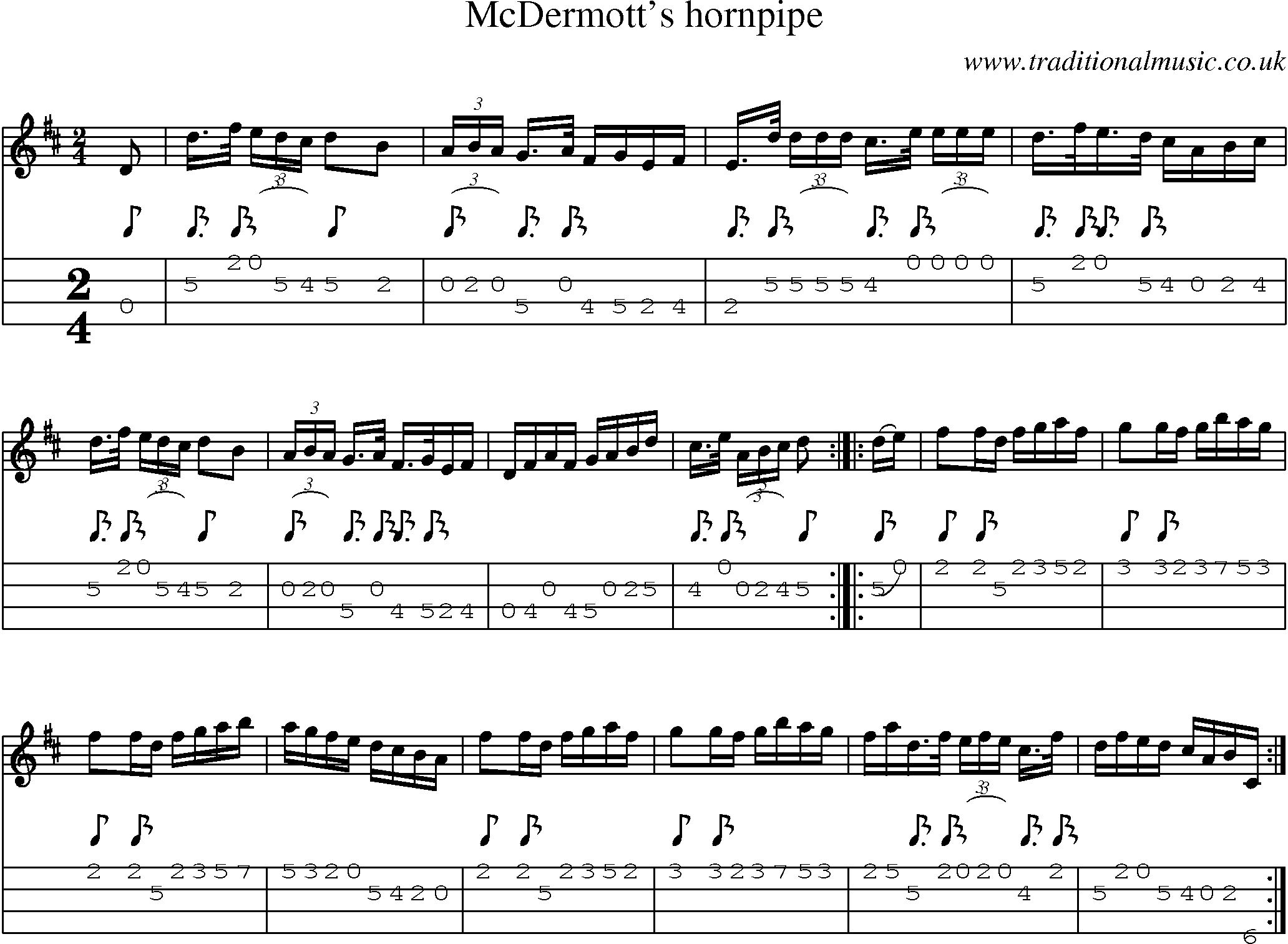Music Score and Mandolin Tabs for Mc Dermotts Hornpipe
