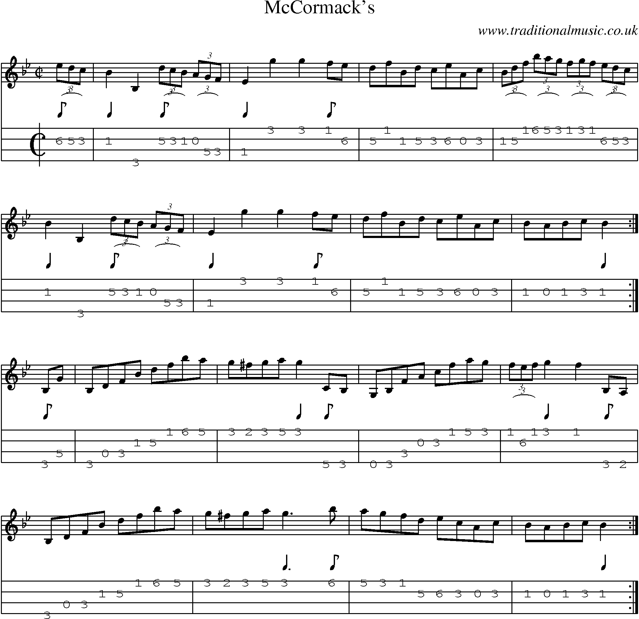 Music Score and Mandolin Tabs for Mccormacks