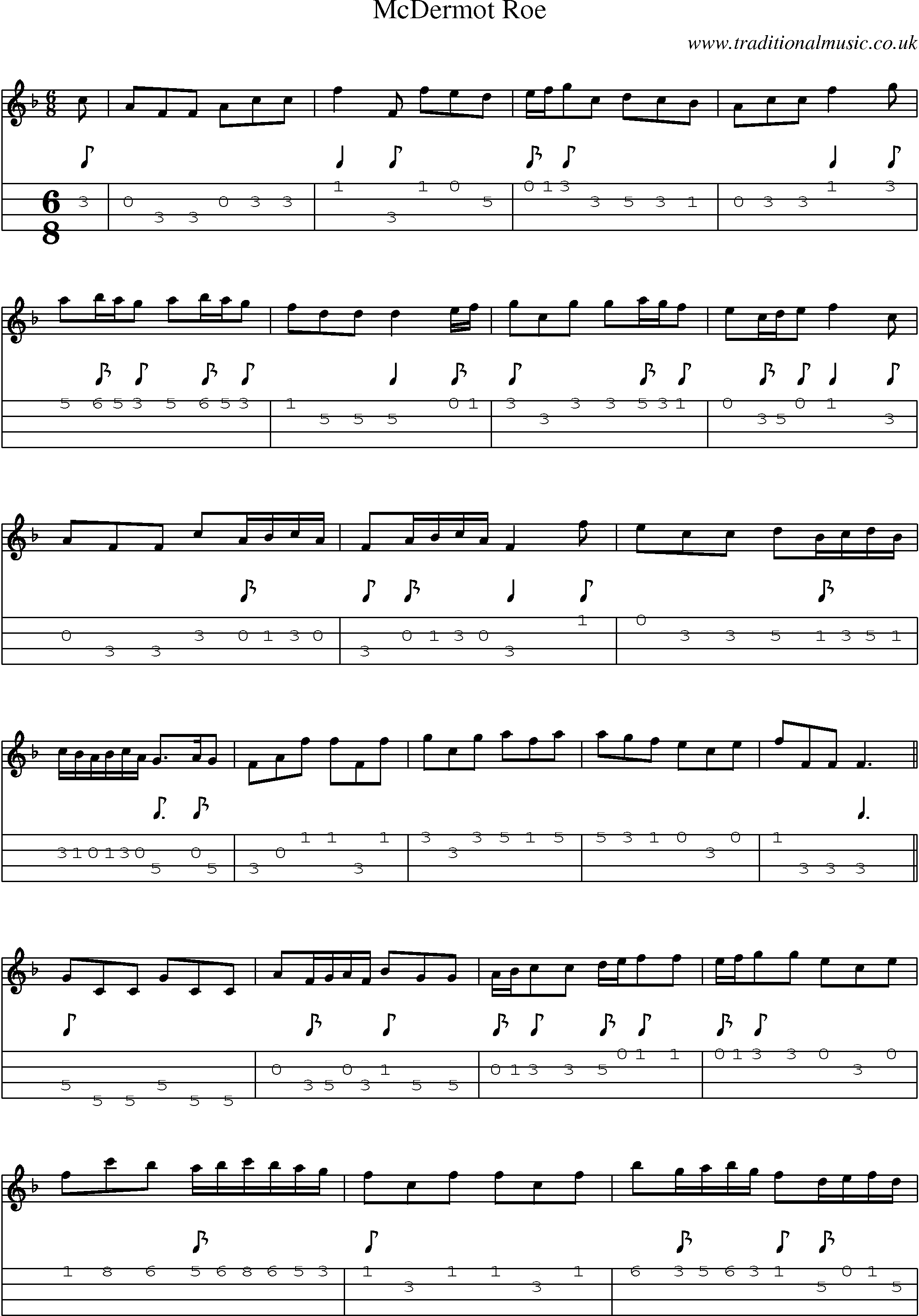 Music Score and Mandolin Tabs for Mcdermot Roe