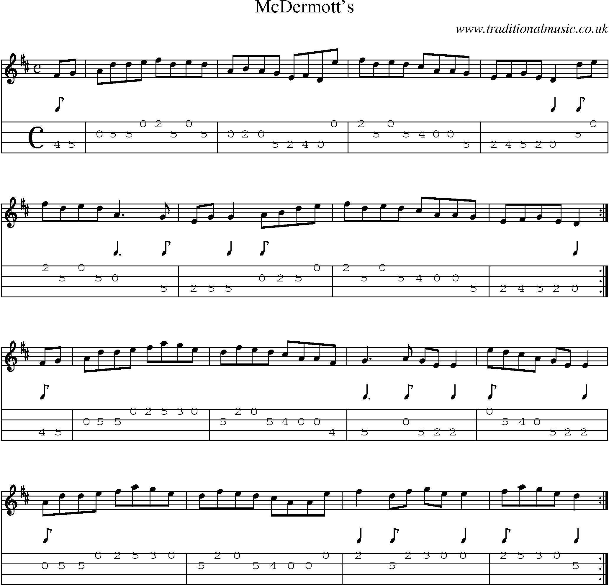 Music Score and Mandolin Tabs for Mcdermotts