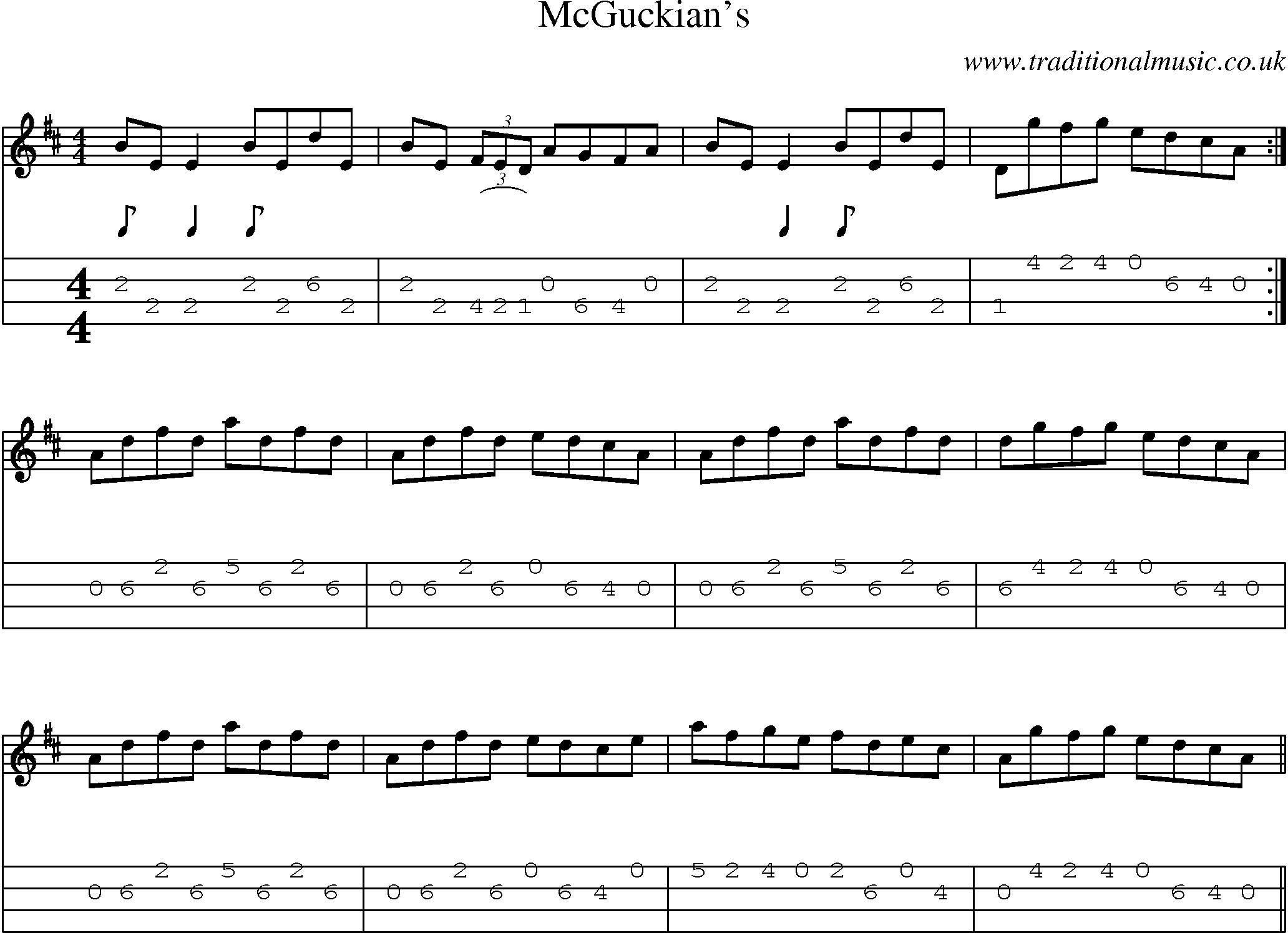 Music Score and Mandolin Tabs for Mcguckians