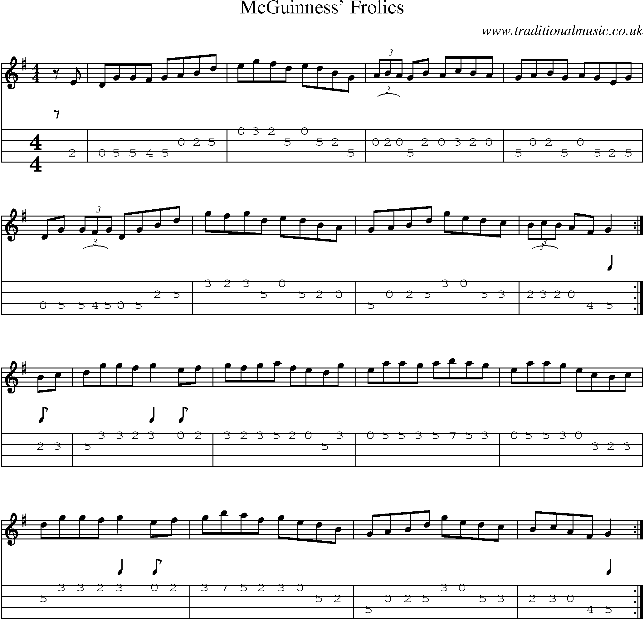 Music Score and Mandolin Tabs for Mcguinness Frolics
