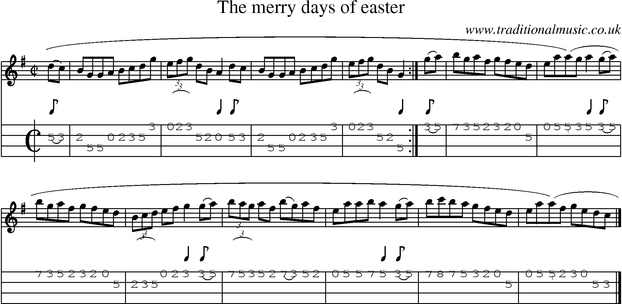 Music Score and Mandolin Tabs for Merry Days Of Easter