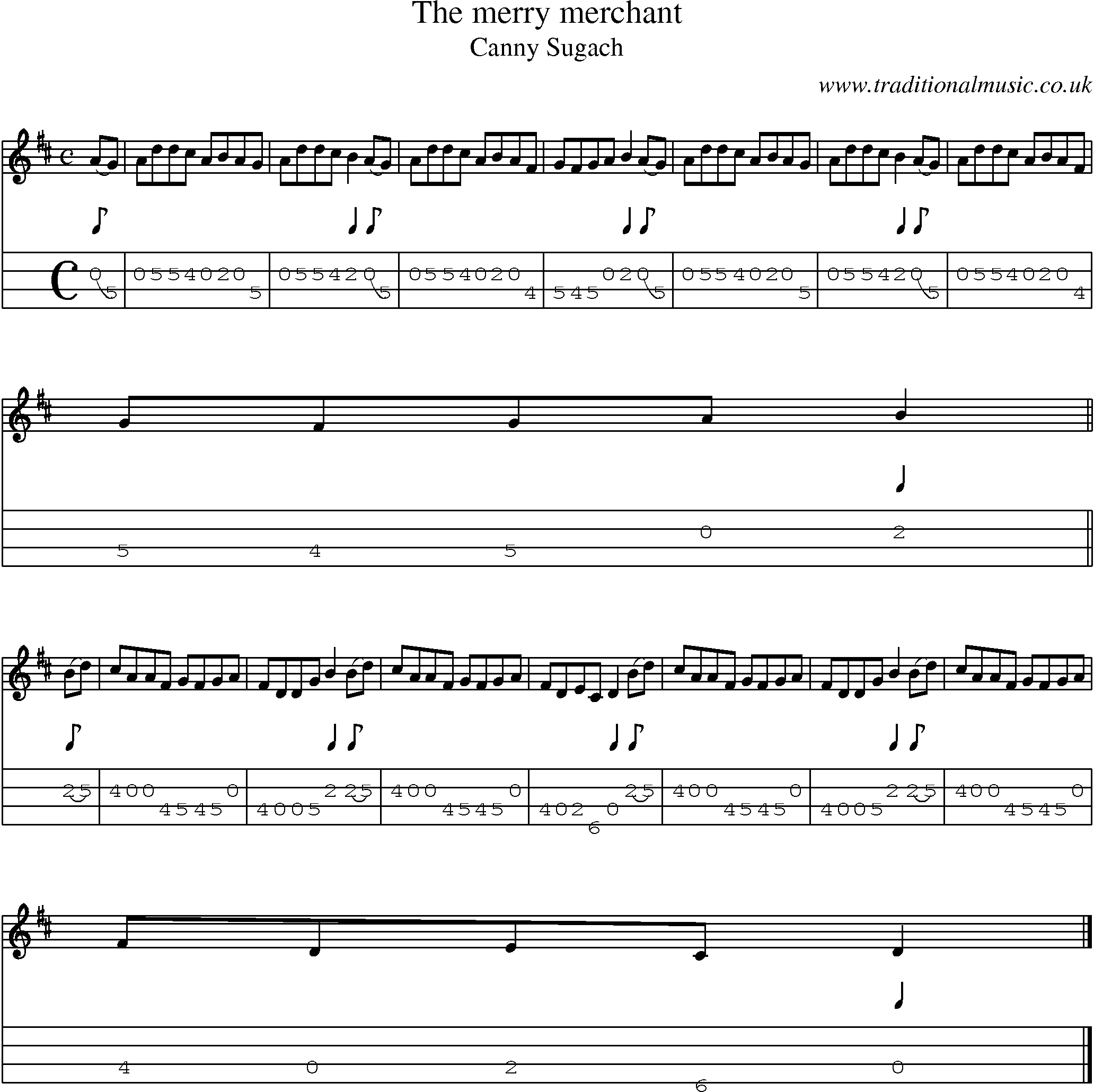 Music Score and Mandolin Tabs for Merry Merchant