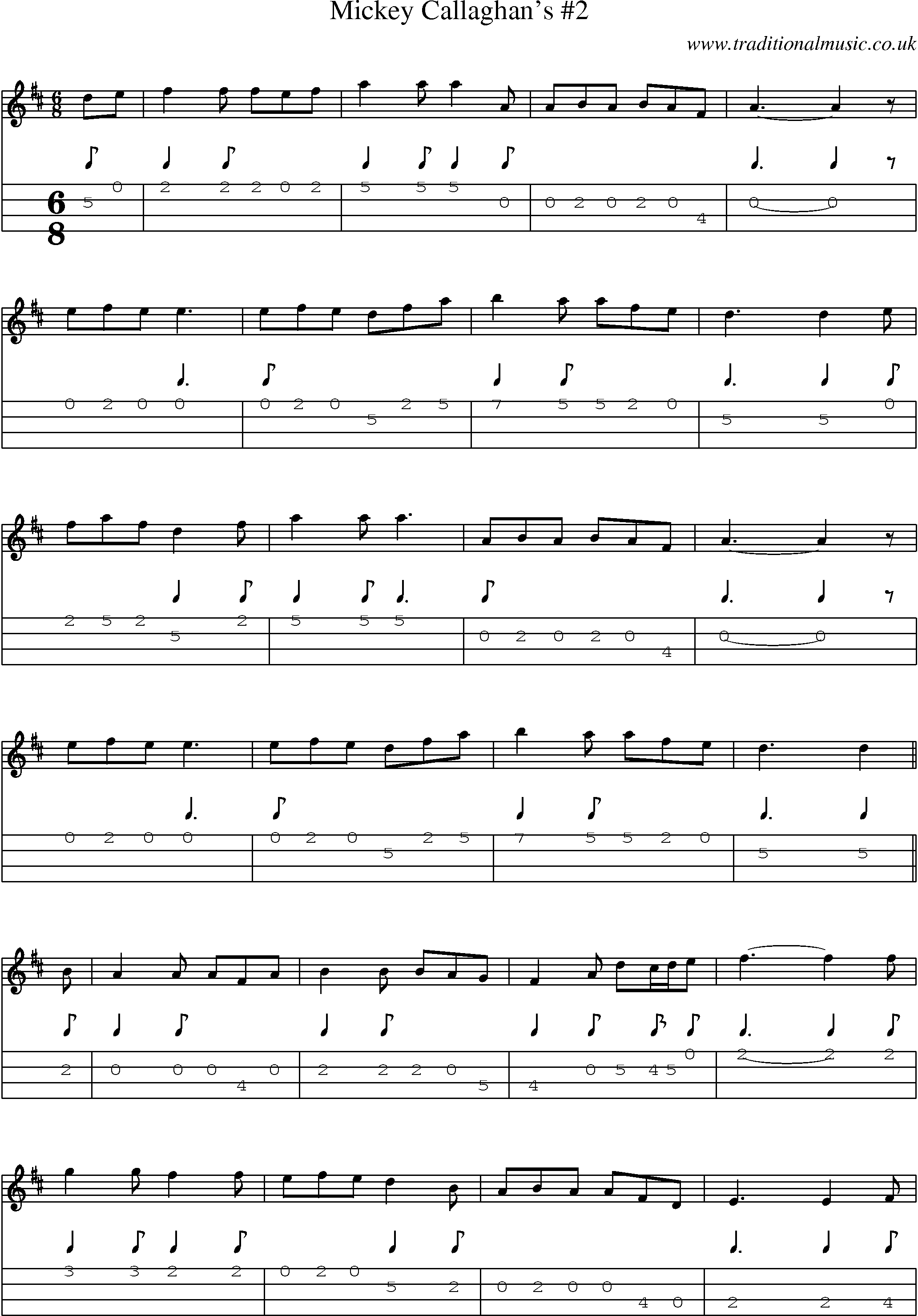 Music Score and Mandolin Tabs for Mickey Callaghans 2
