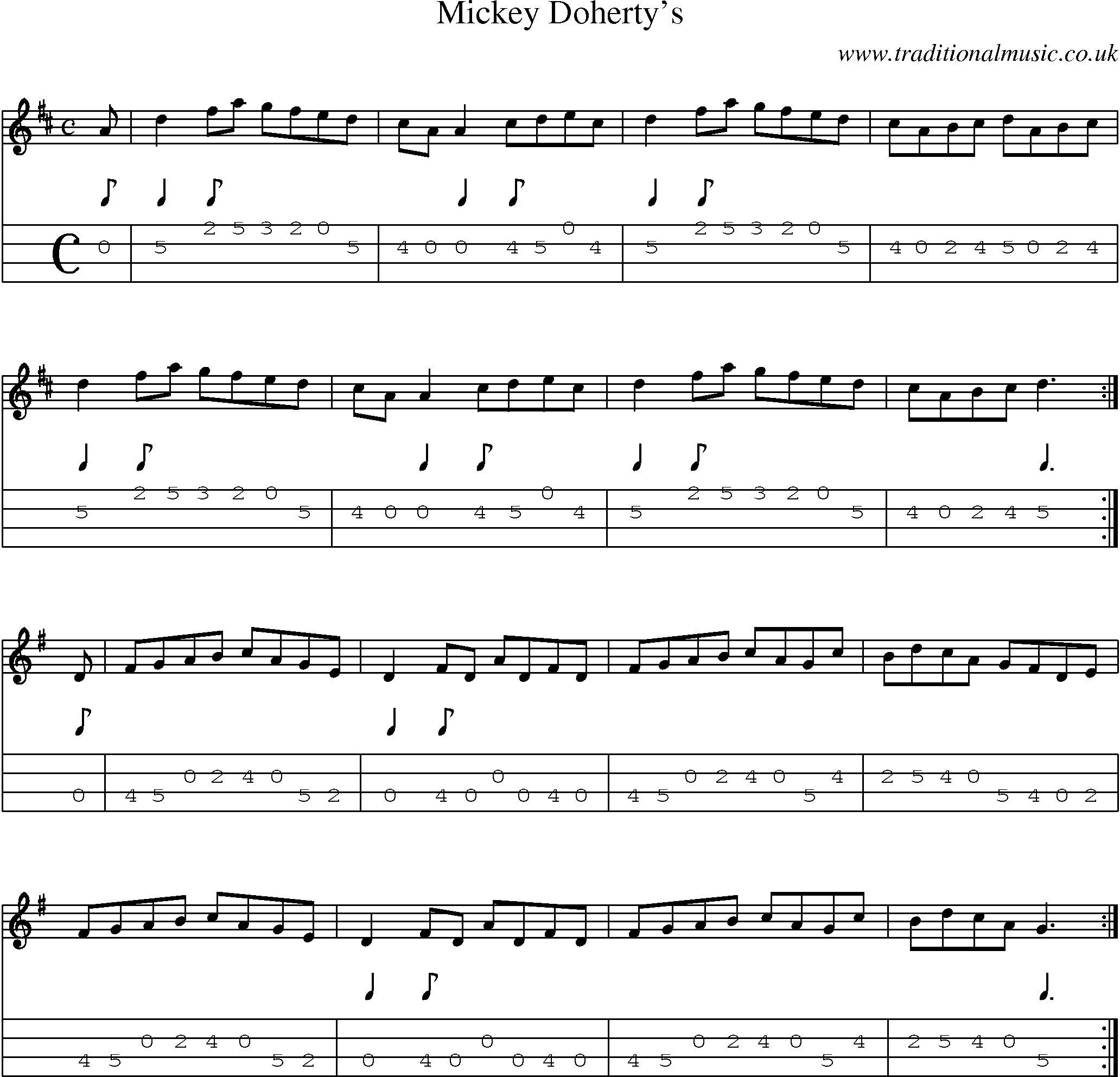 Music Score and Mandolin Tabs for Mickey Dohertys