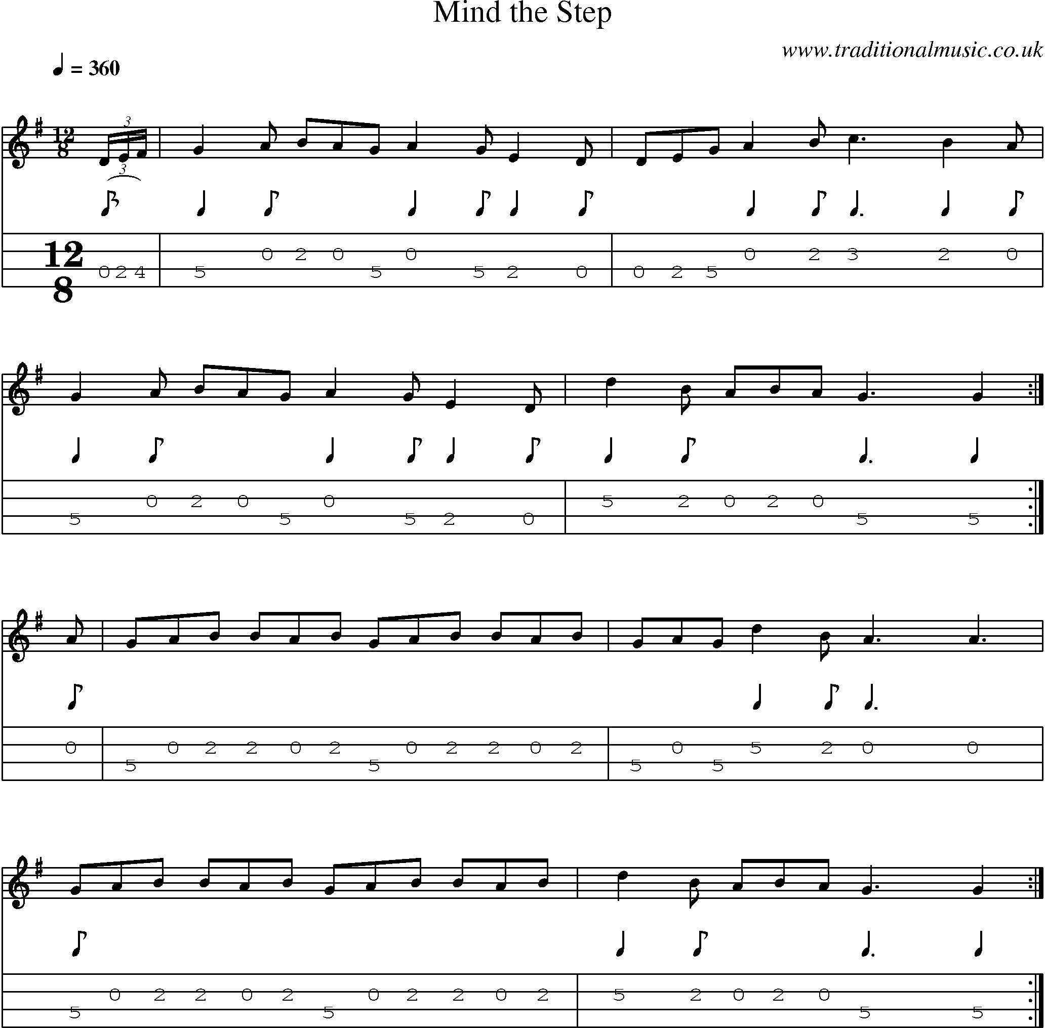 Music Score and Mandolin Tabs for Mind Step