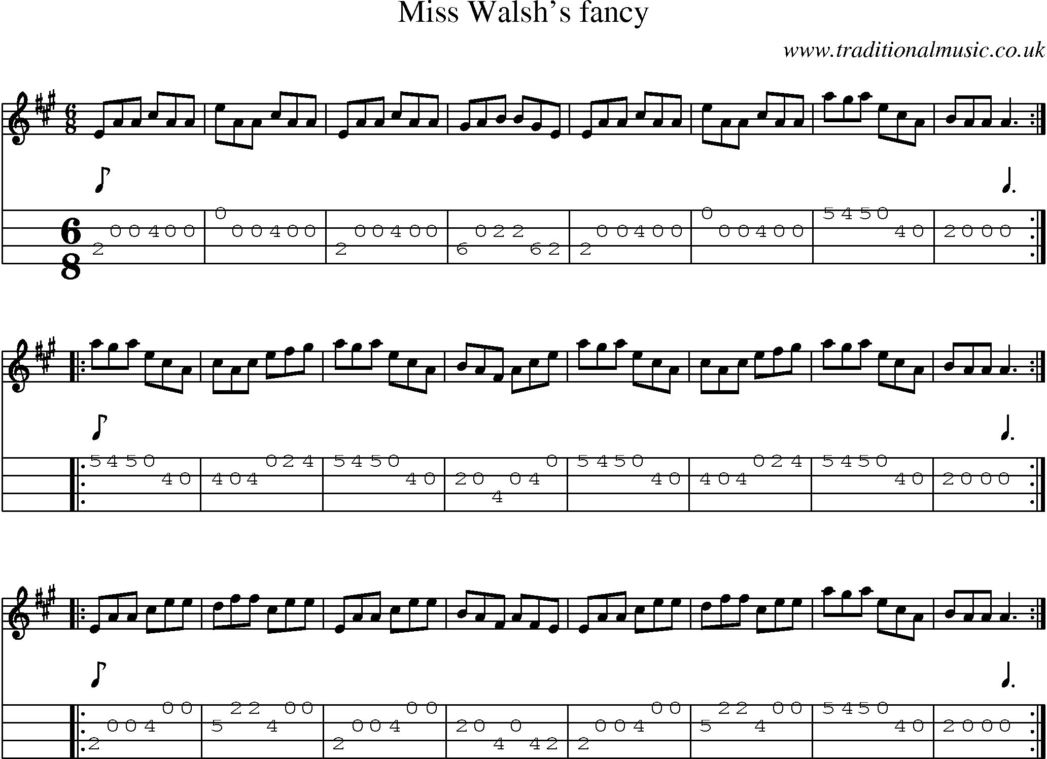 Music Score and Mandolin Tabs for Miss Walshs Fancy